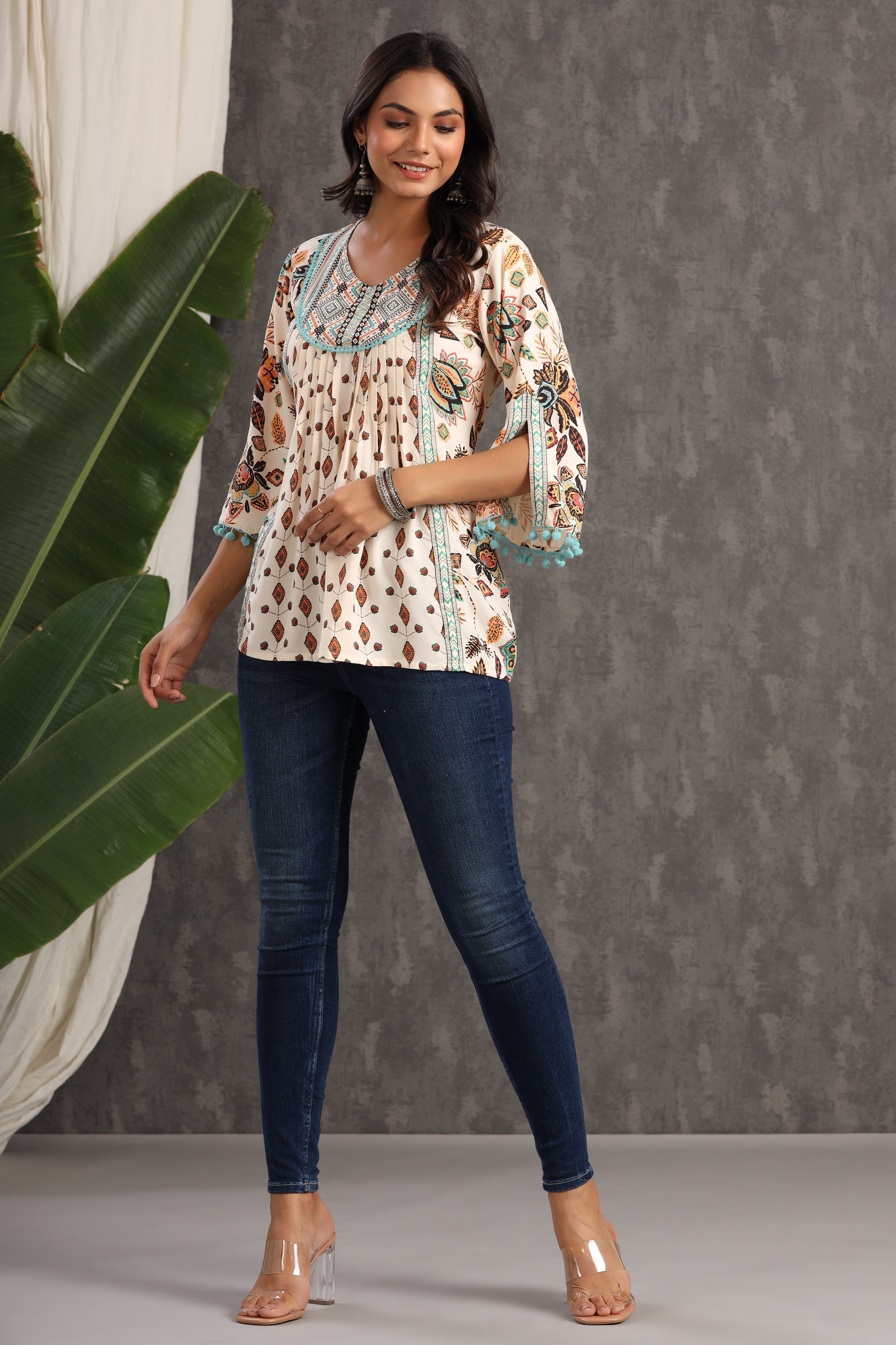 Juniper Ivory LIVA Rayon Printed Straight Tunic - Juniper Fashion