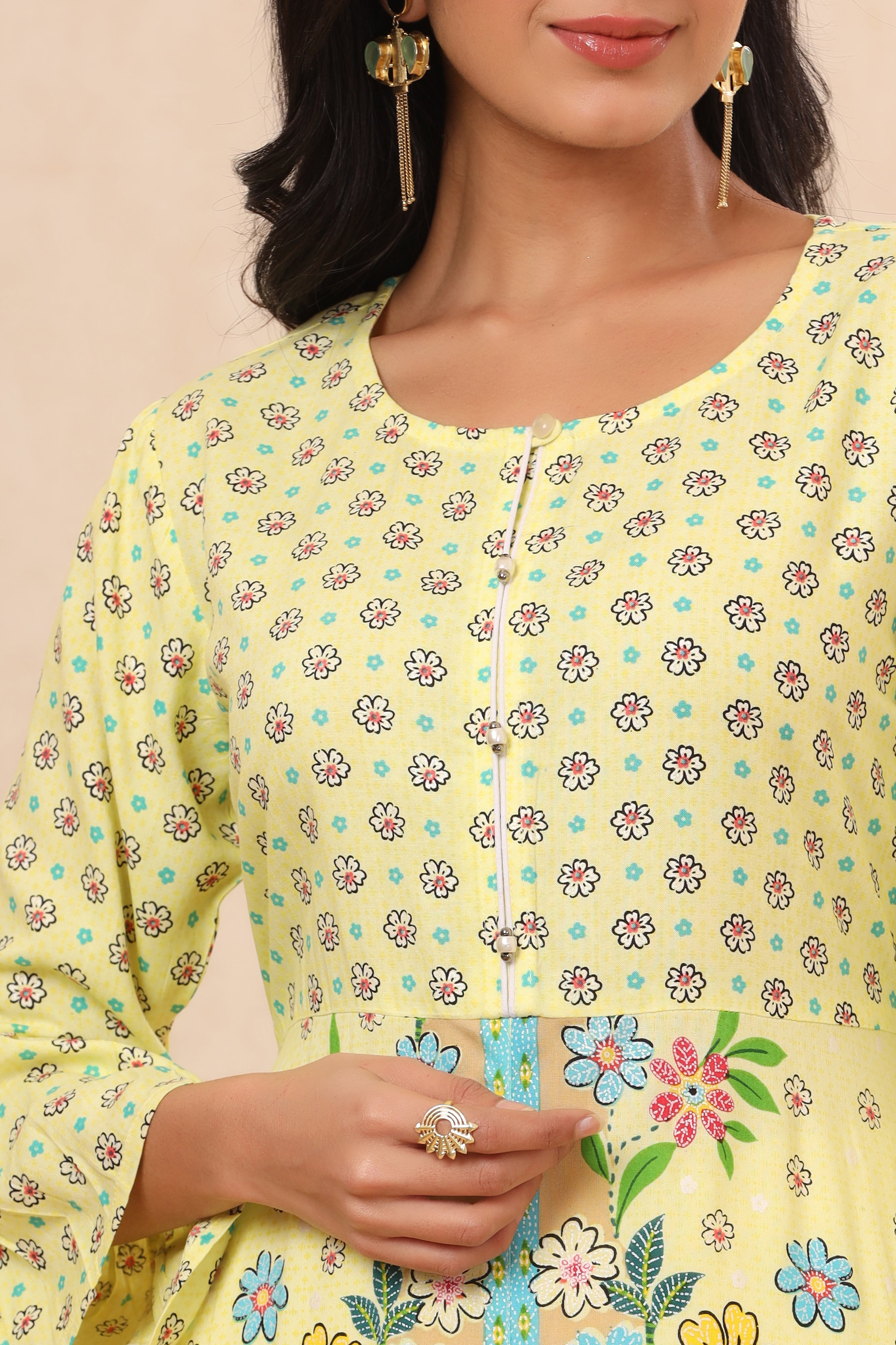 Juniper Lime LIVA Rayon Printed A-Line Kurta - Juniper Fashion