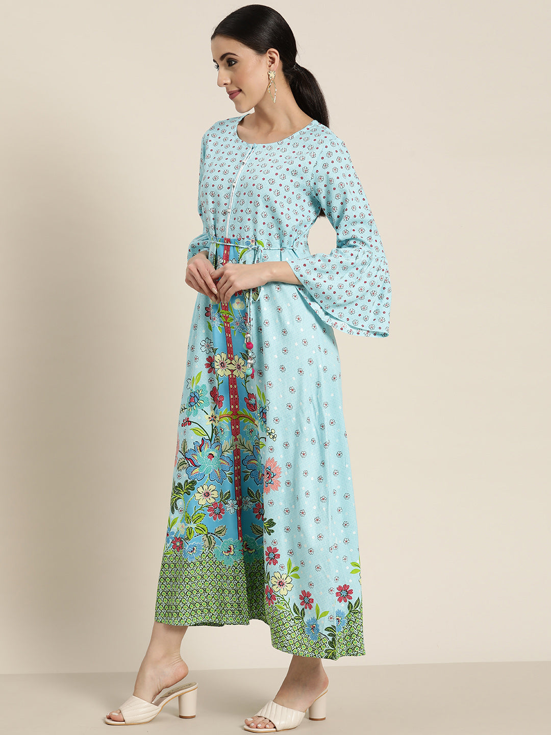 Juniper Skyblue LIVA Rayon Printed A-Line Kurta - Juniper Fashion