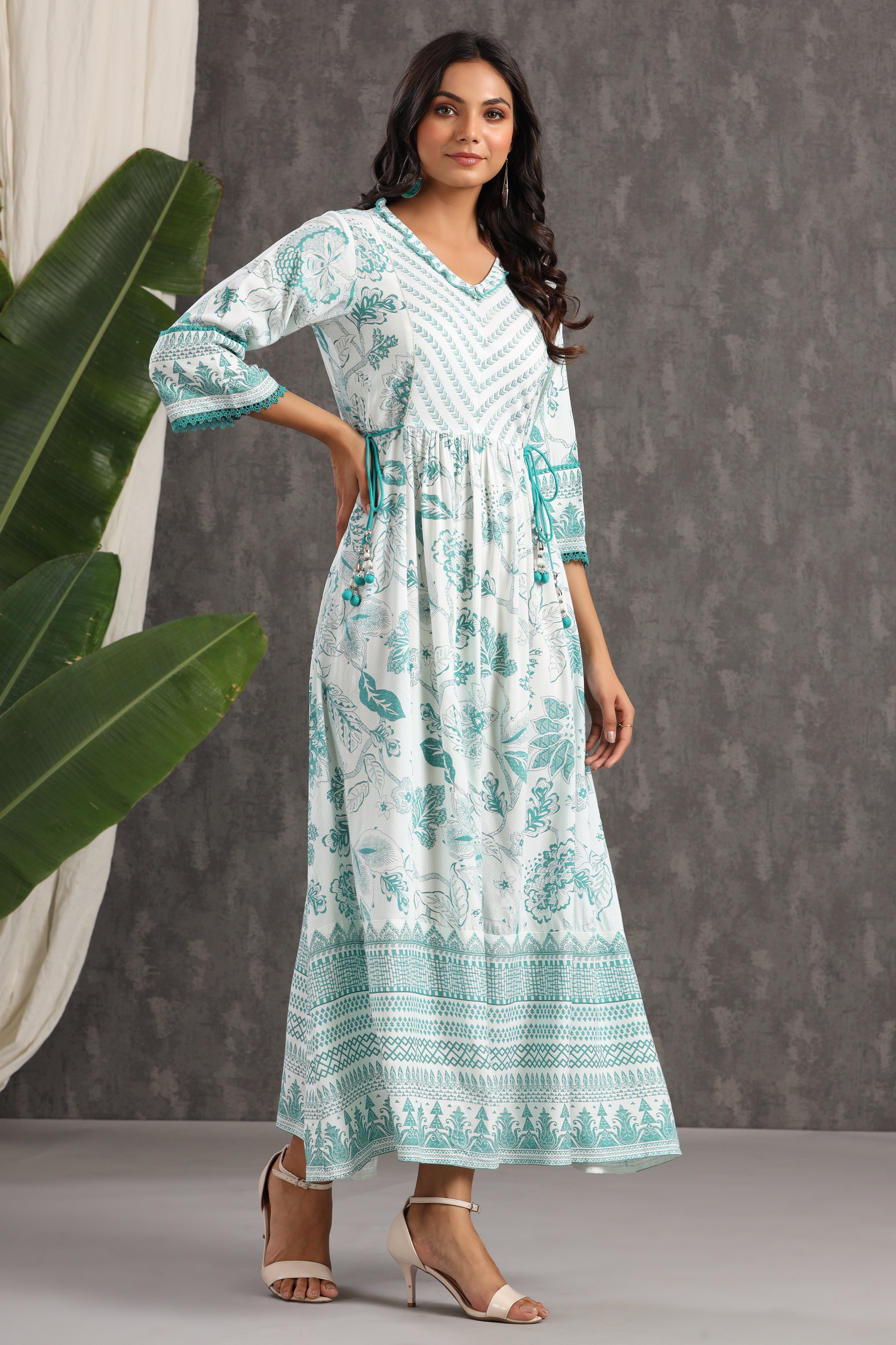 Juniper Teal Rayon Floral Printed Tiered Maxi Dress - Juniper Fashion