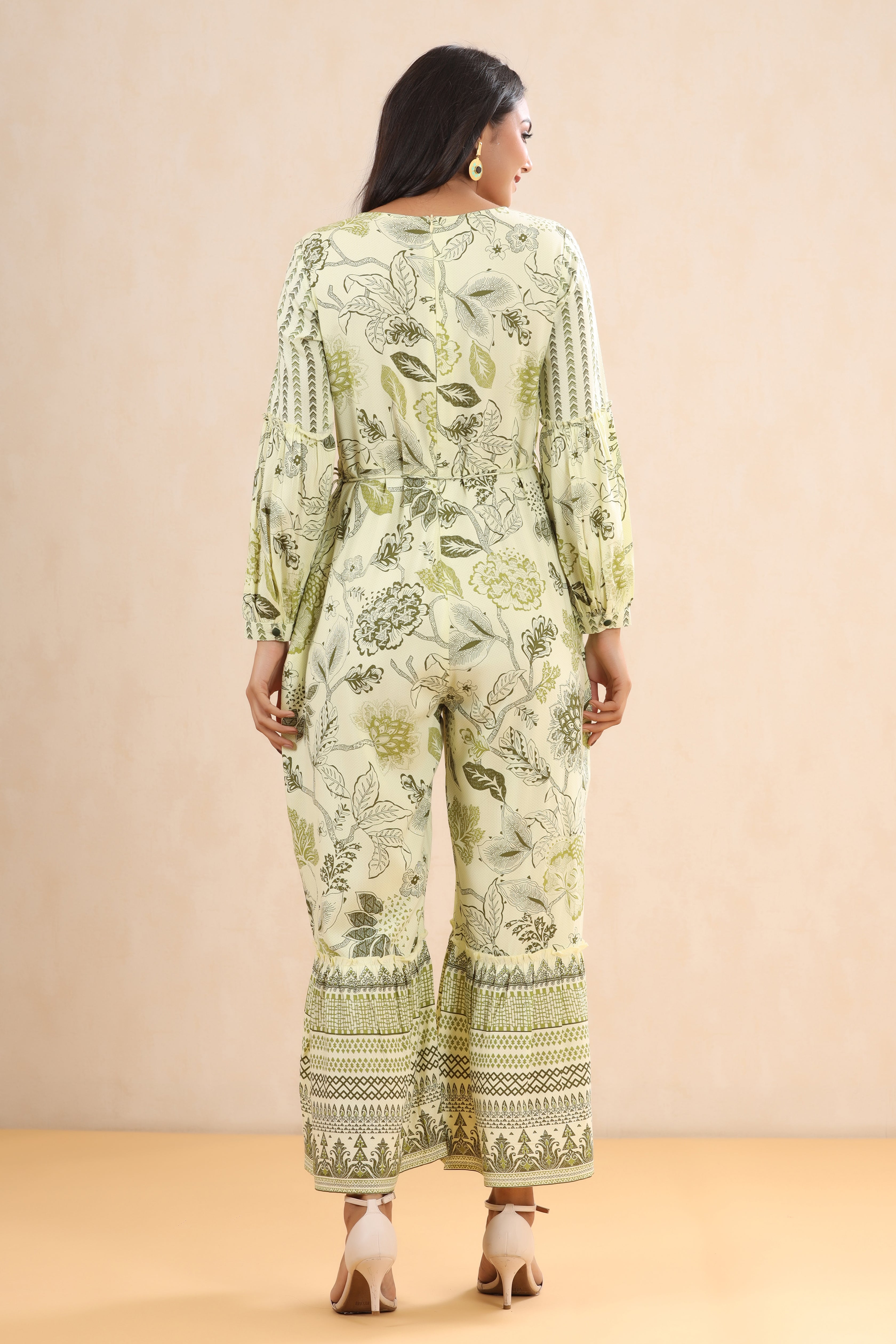 Juniper Light Olive Floral Printed Rayon Jumpsuit. - Juniper Fashion