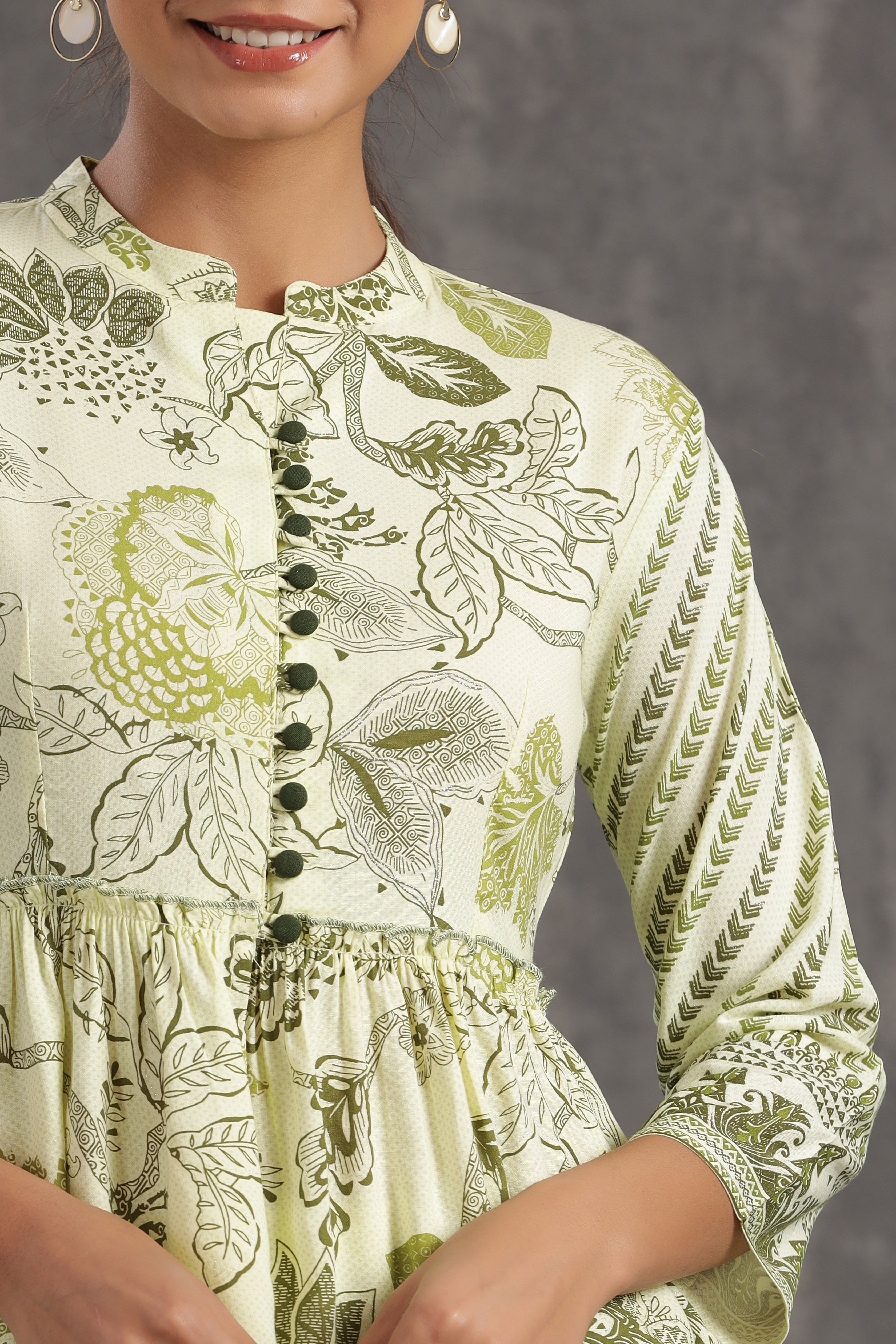 Juniper Light Olive LIVA Rayon Printed Peplum Top Palazzo Set - Juniper Fashion