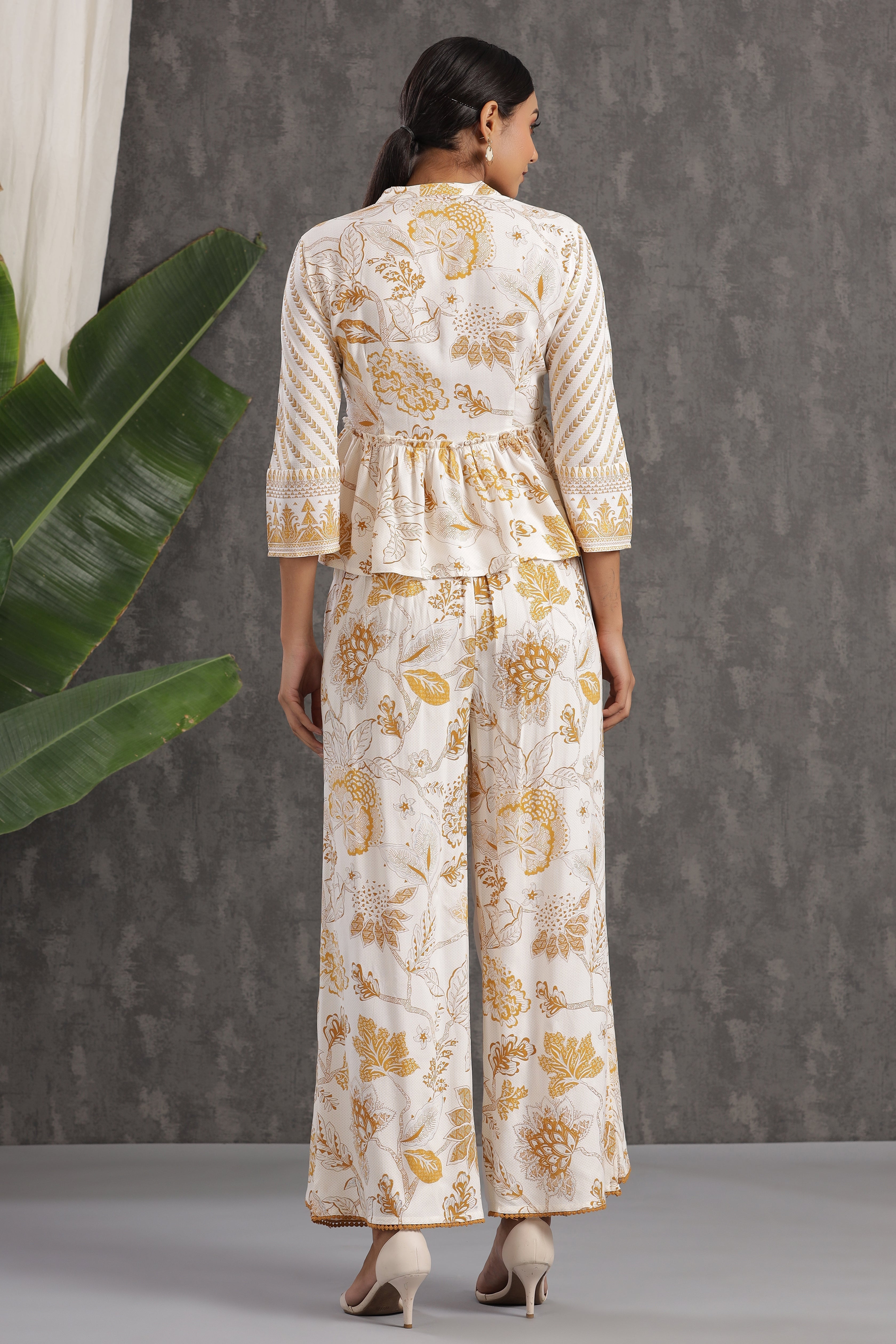 Juniper Mustard Floral Printed Rayon Co-Ord Set With Lace Detail - Juniper Fashion