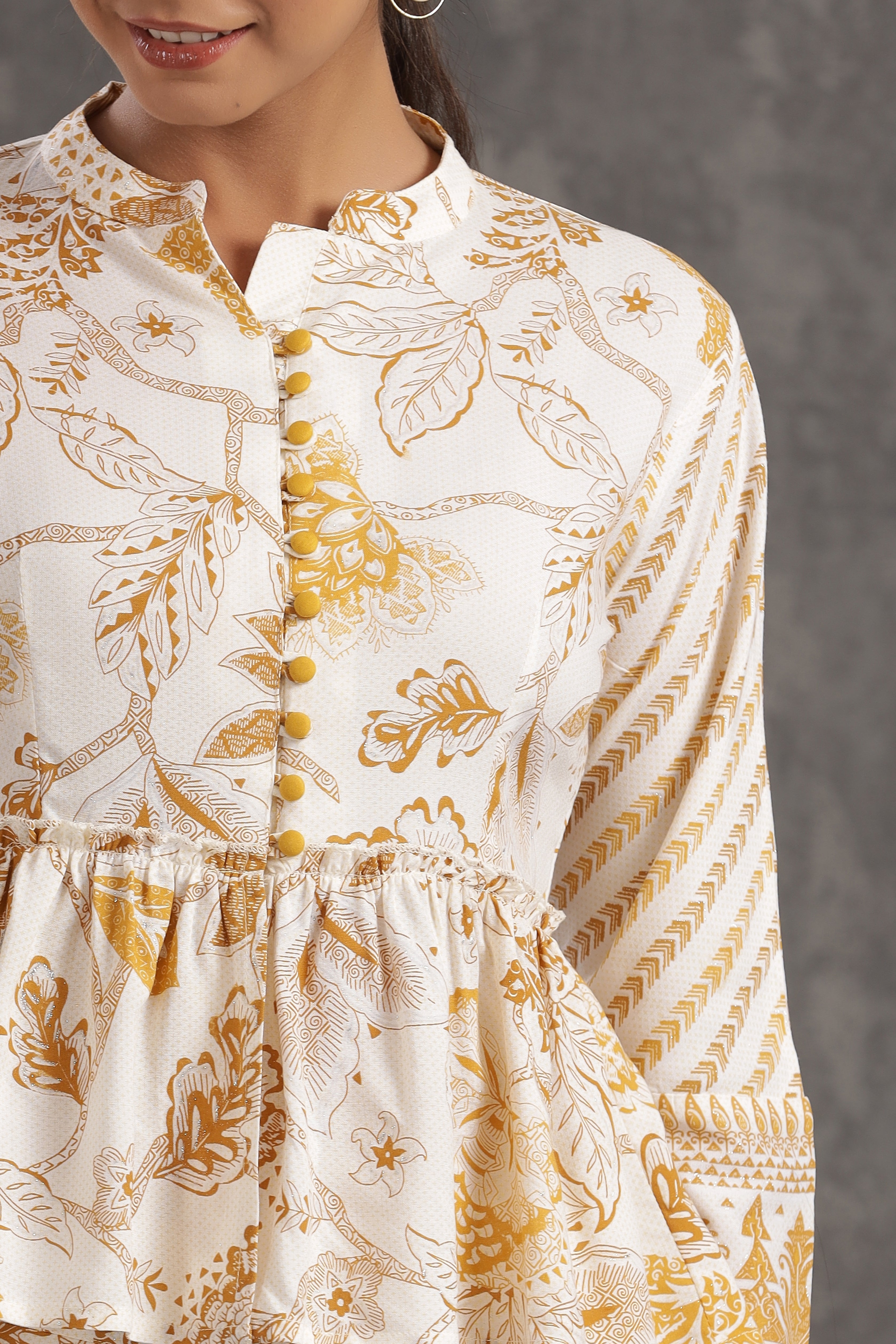 Juniper Mustard Floral Printed Rayon Co-Ord Set With Lace Detail - Juniper Fashion