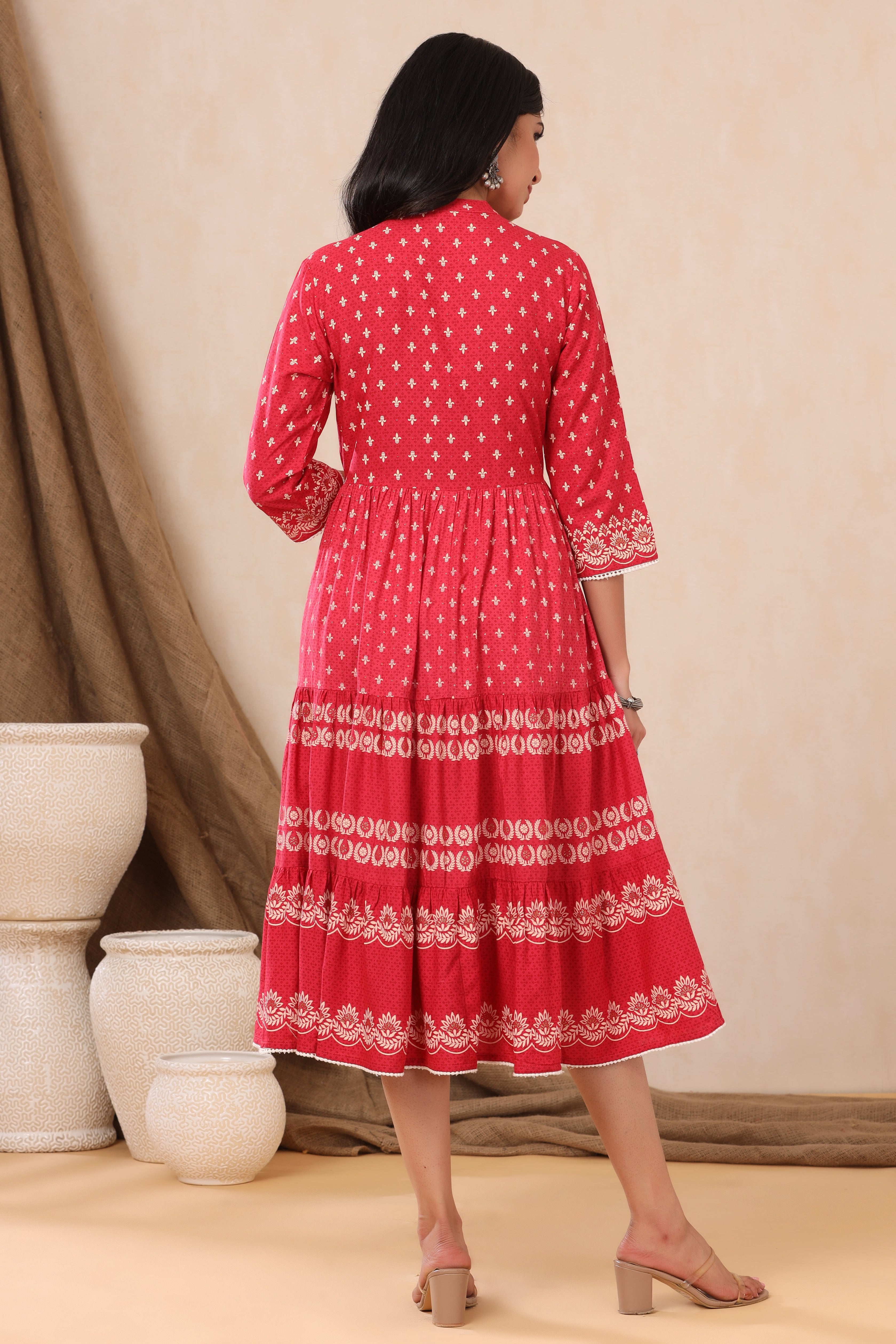 Juniper Red LIVA Rayon Printed Tiered Dress
