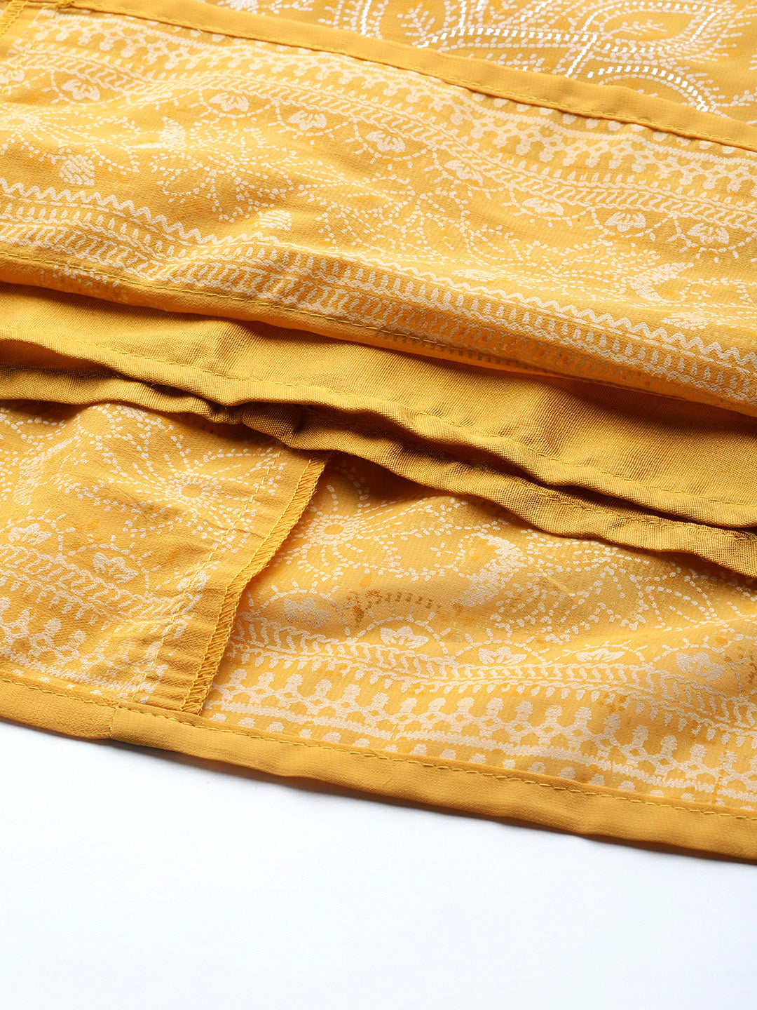 Juniper Yellow Floral Printed Georgette Maxi Dress With Beads Kantha Work & Sequins At Neckline