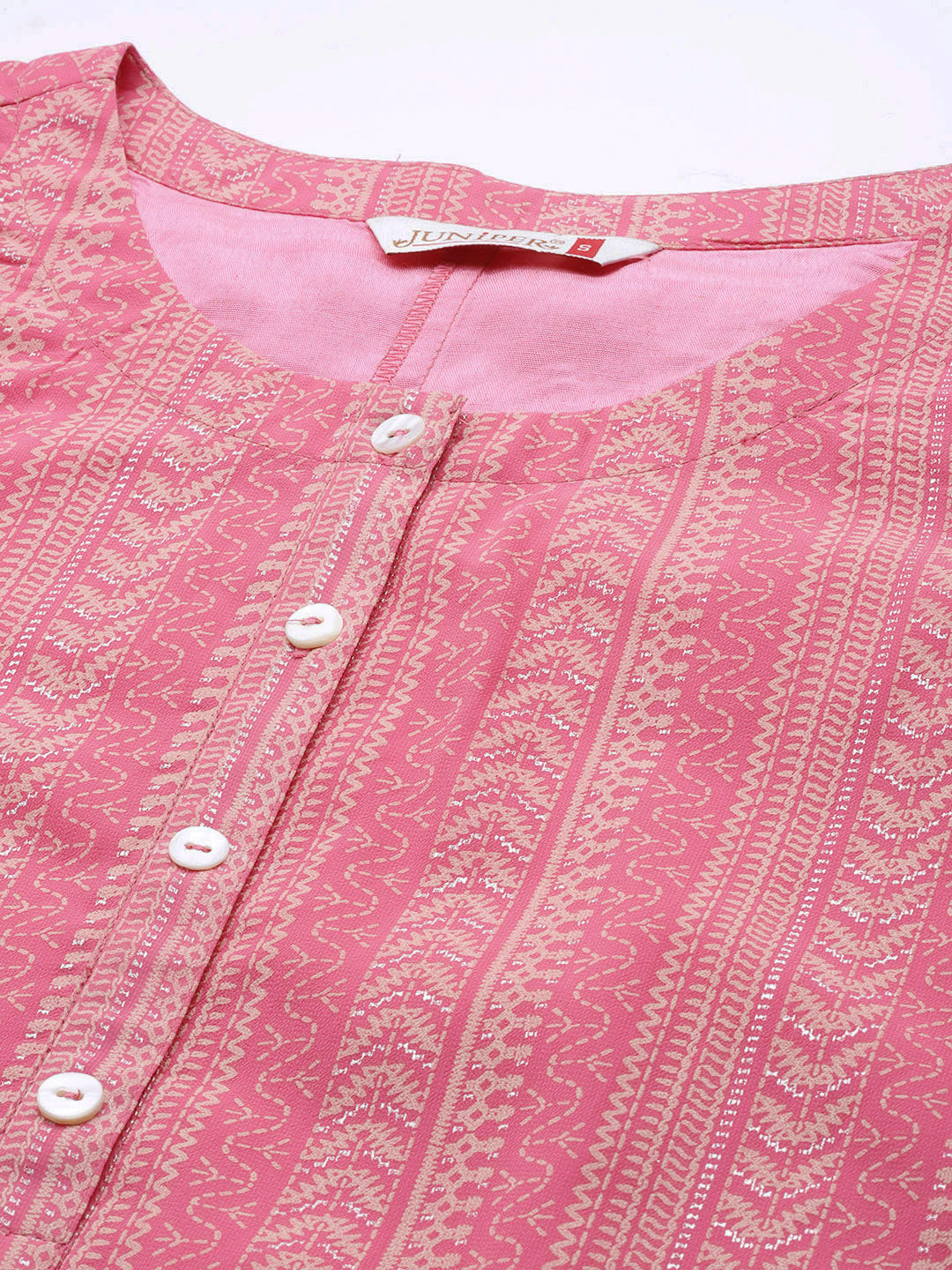 Juniper Pink Ethnic Motif Printed Georgette High-Low Tunic.