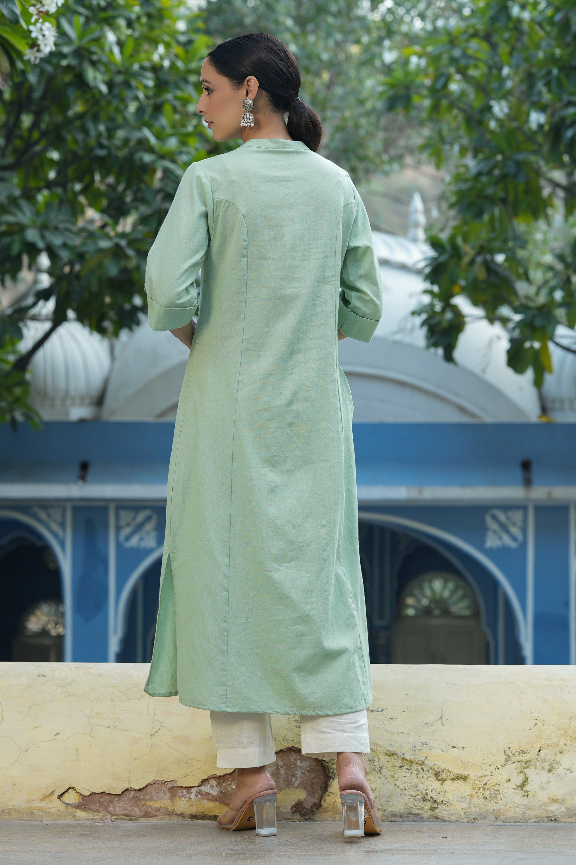 Juniper Mint Cotton Flex Solid A-Line Kurta