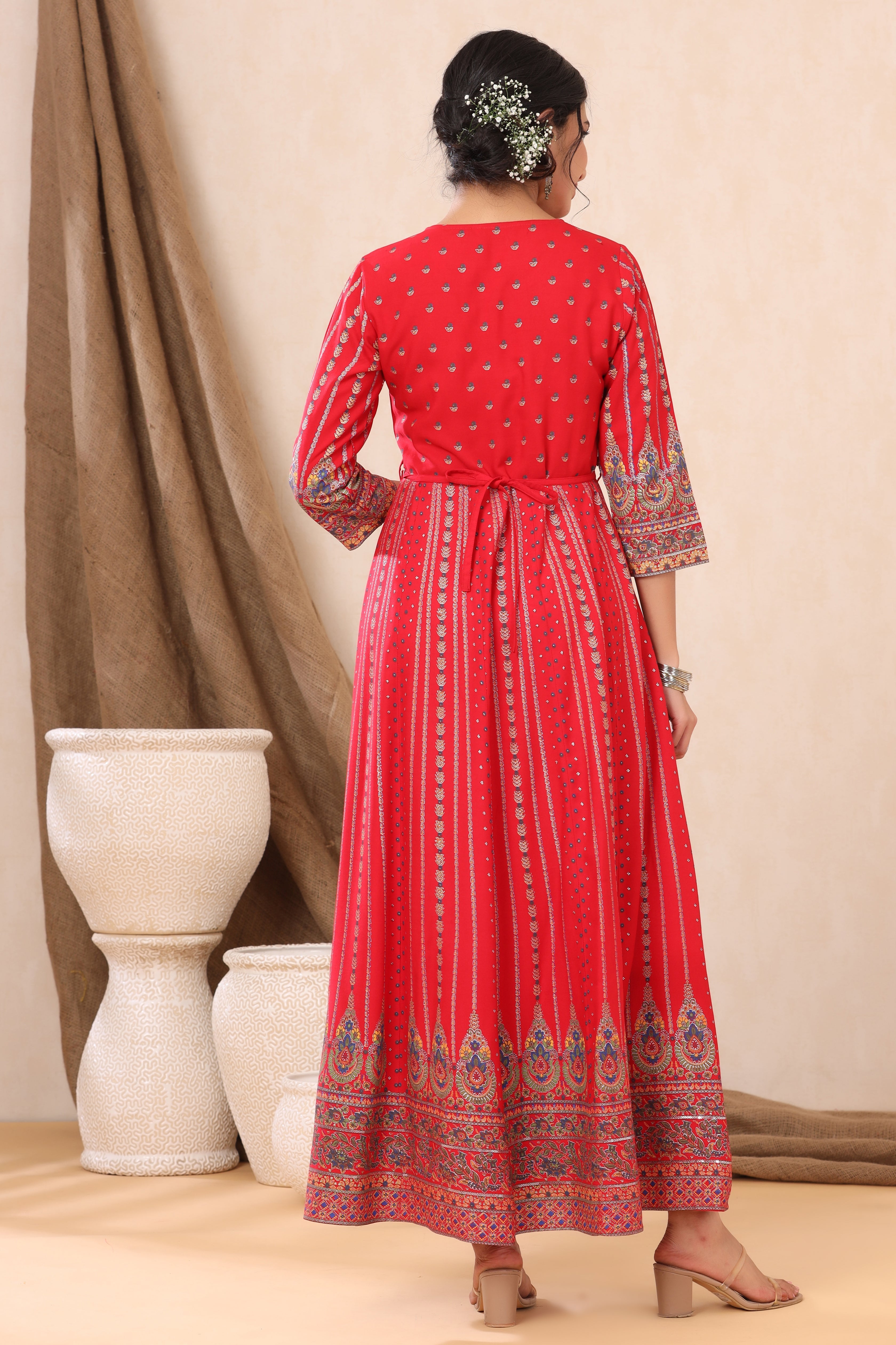 Juniper Red LIVA Rayon Printed Anarkali Dress