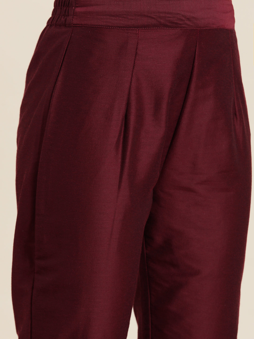 Juniper Wine Silk Printed Straight Kurta Pant Dupatta Set