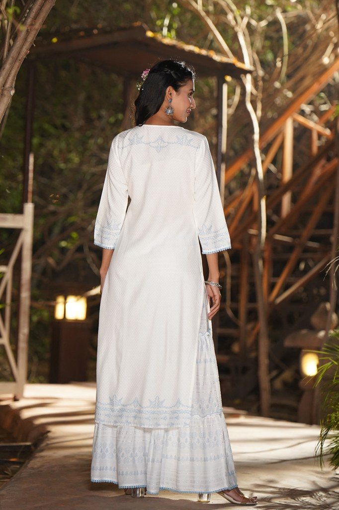 Juniper Off-White Ethnic Motif Printed Rayon Sharara