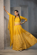 Juniper Mustard Bandhani Printed Shantoon Slub Lehenga Choli & Net Dupatta Set