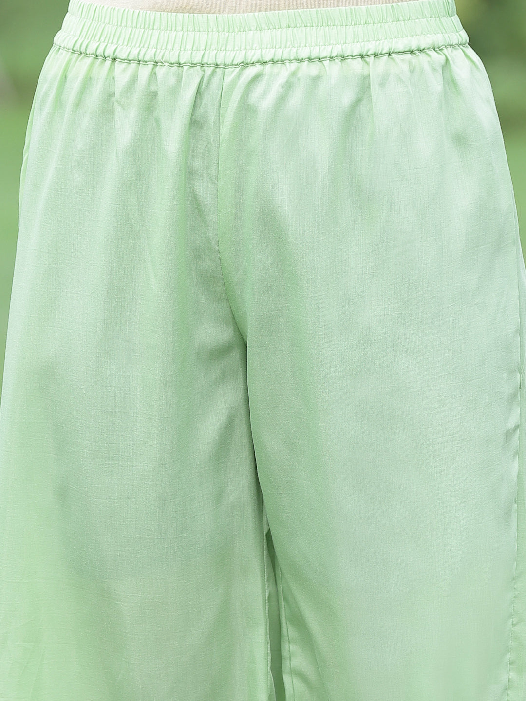 Juniper Mint Green Polka-Dot Printed Chanderi Kurta Pants & Net Dupatta Set With Zari Work Embroidery