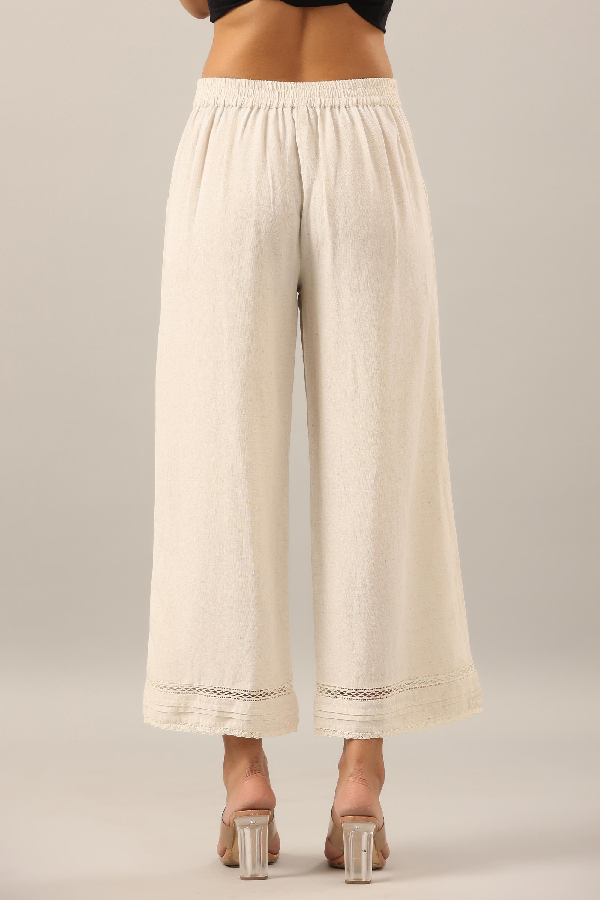 Off White Solid Liva Rayon Pant Palazzo