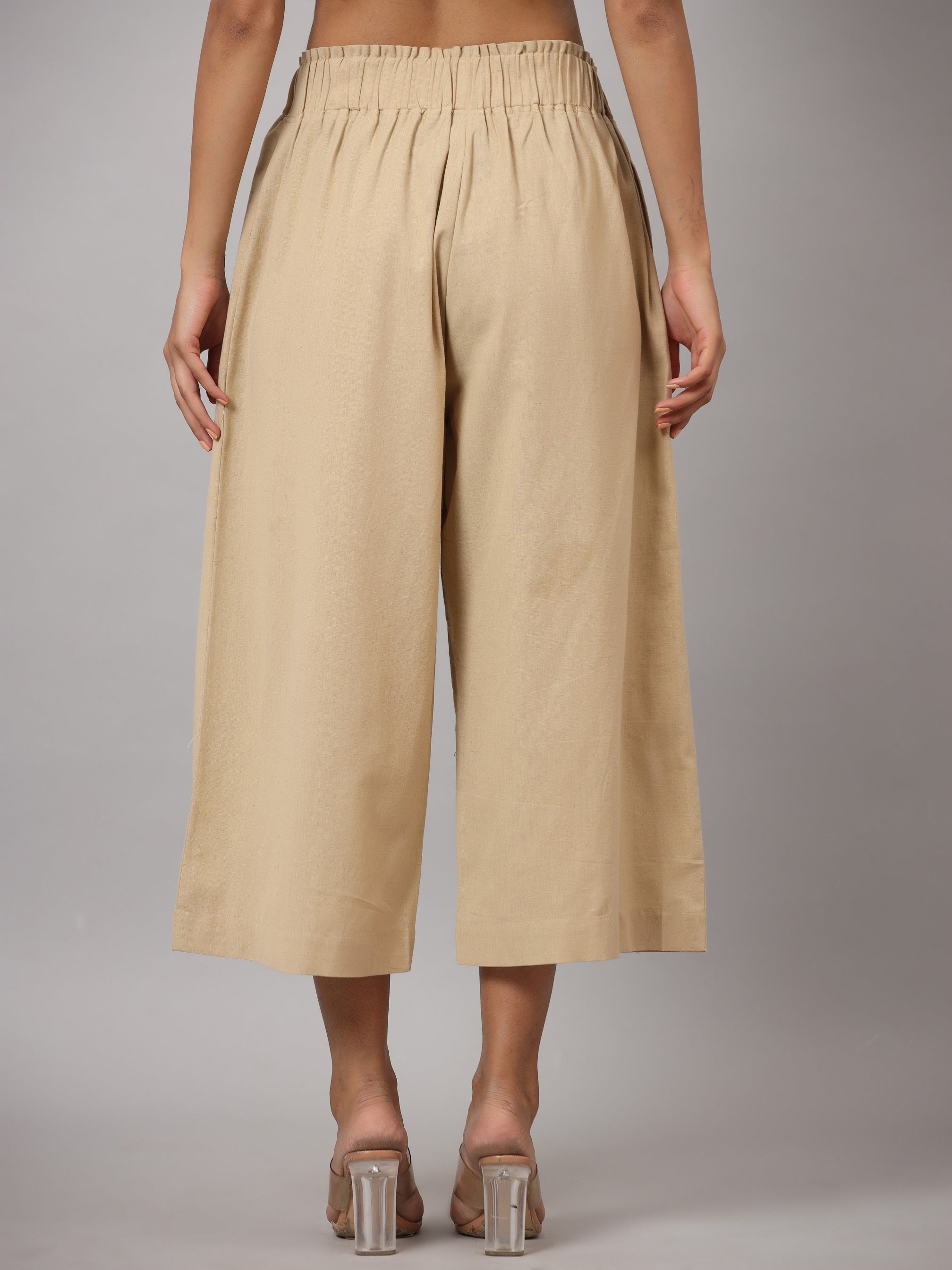 Juniper Women's Beige Cotton Flex Flared Culottes