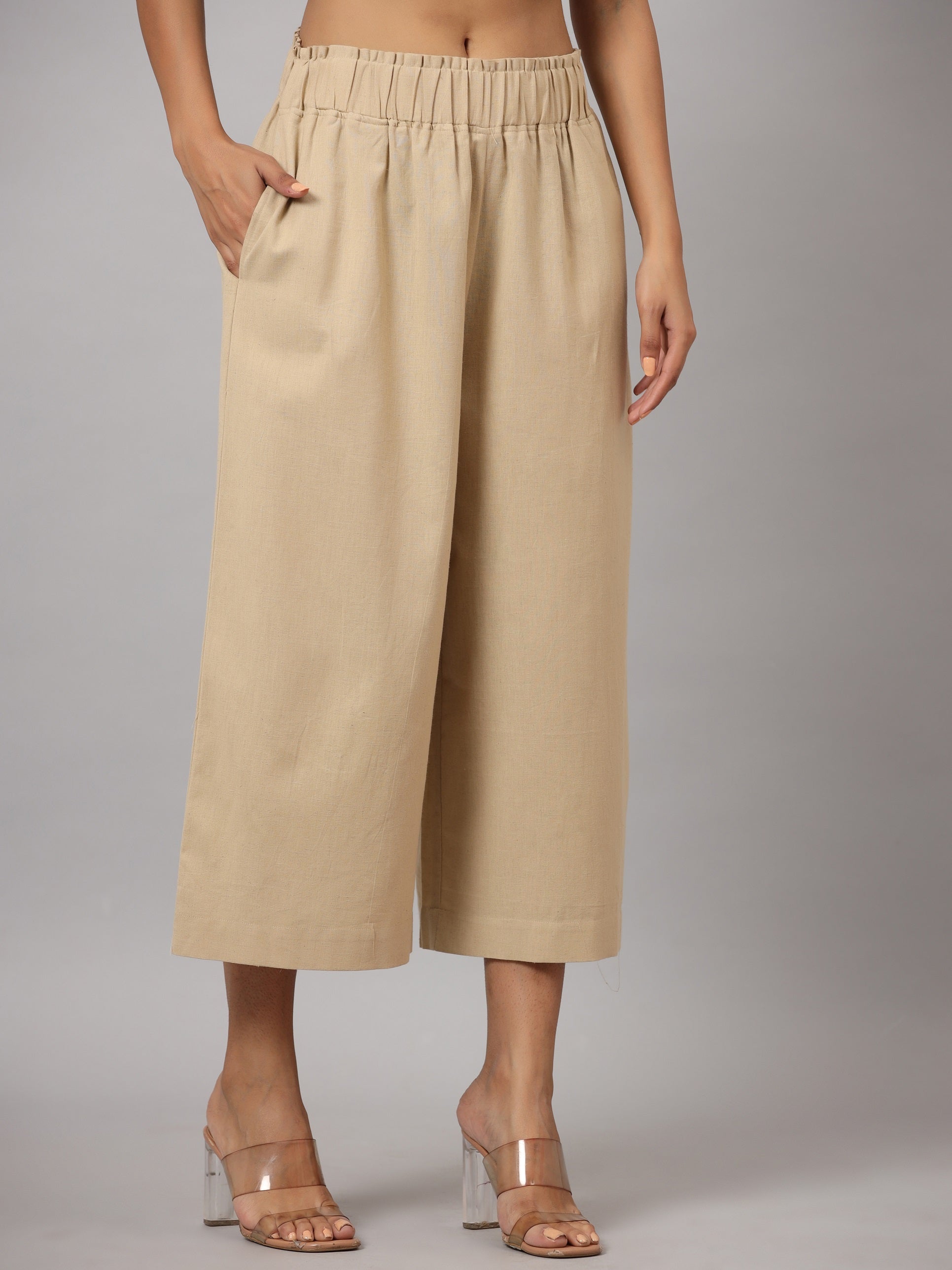 Juniper Women's Beige Cotton Flex Flared Culottes