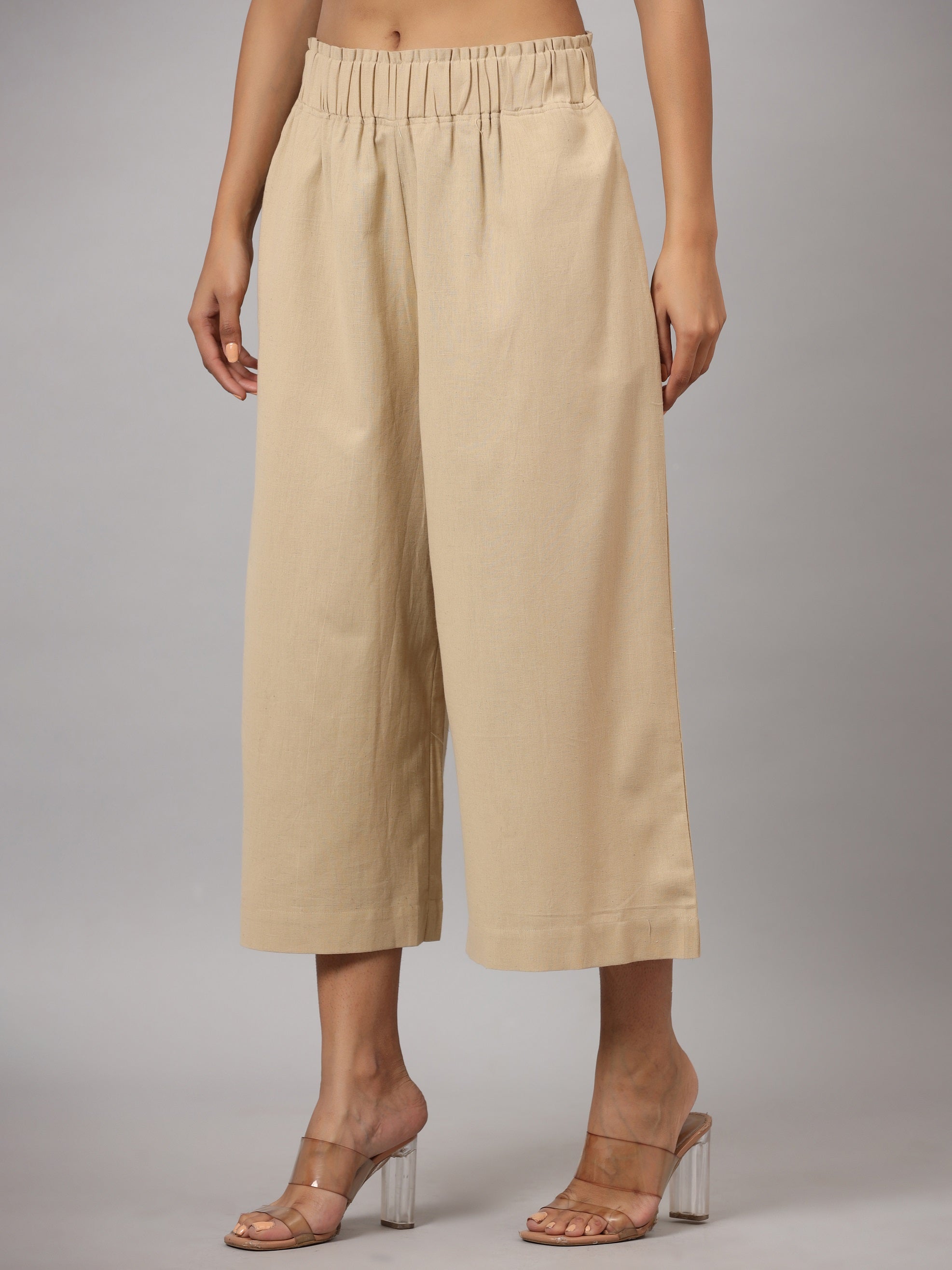 Juniper Women's Beige Cotton Flex Flared Culottes