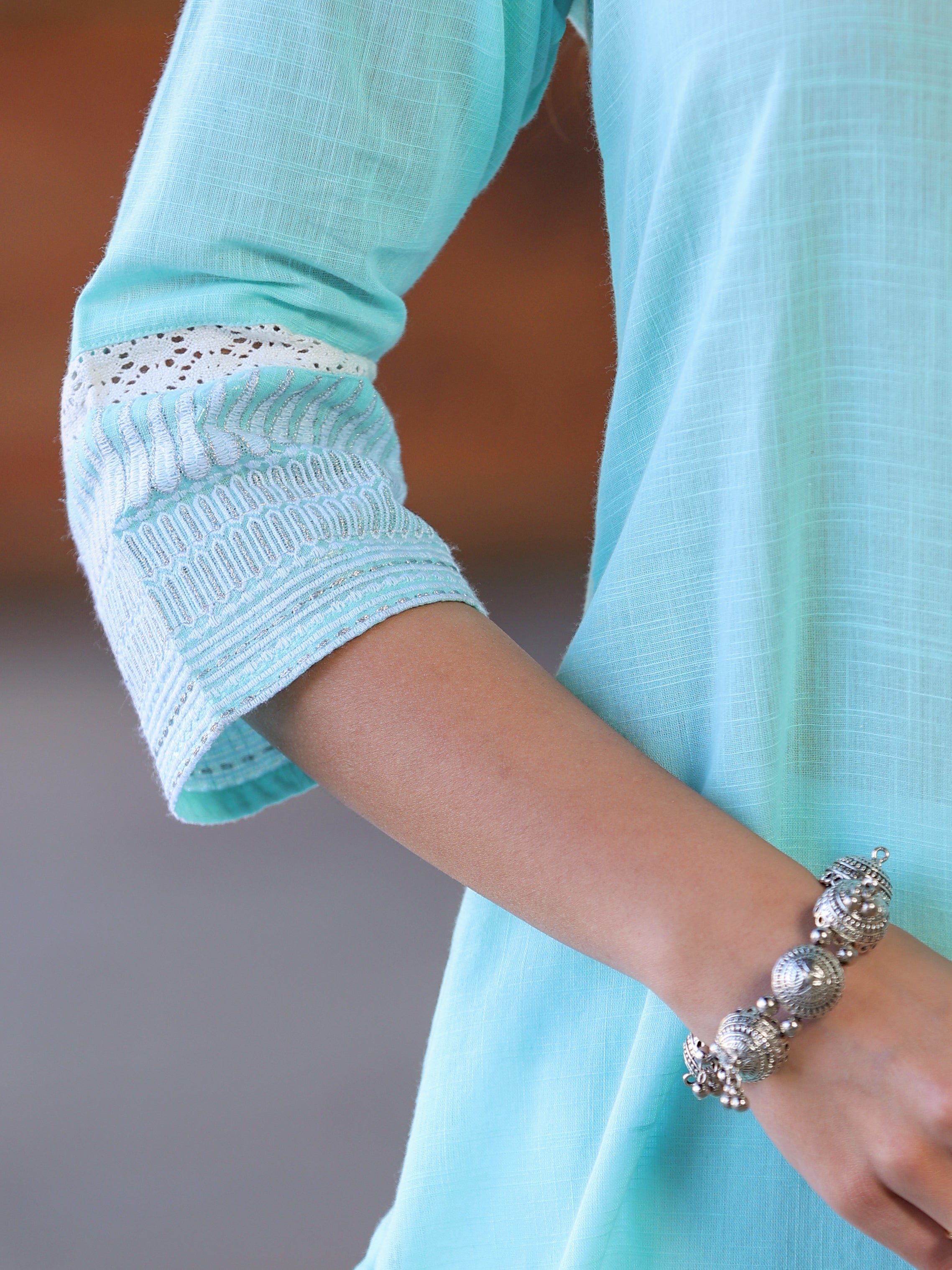 Juniper Sea Green Solid Cotton Slub Kurta With Buttons