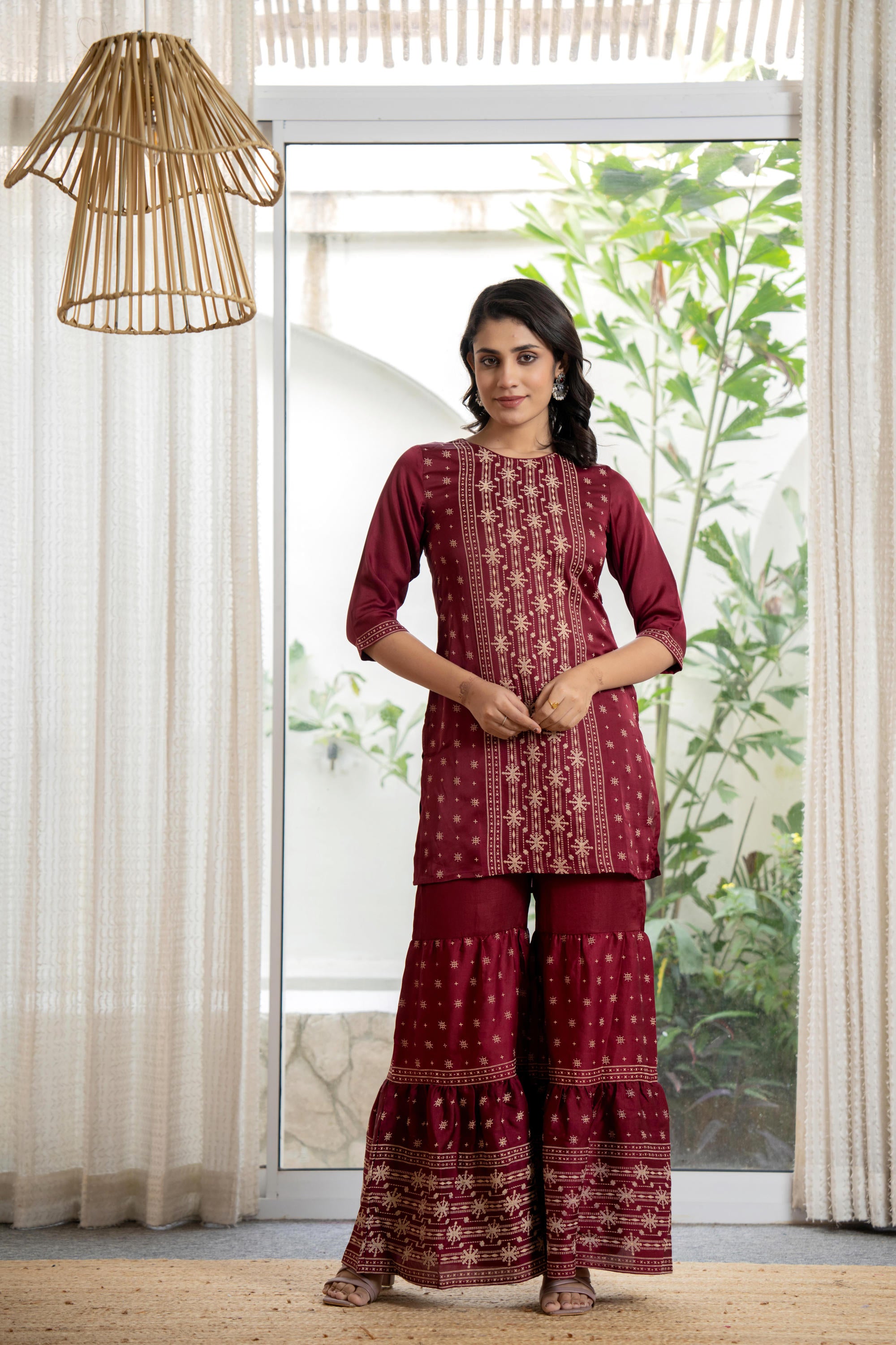 Embroidered Mono Viscose Tunic, Sharara & Poly Chanderi Dupatta Se