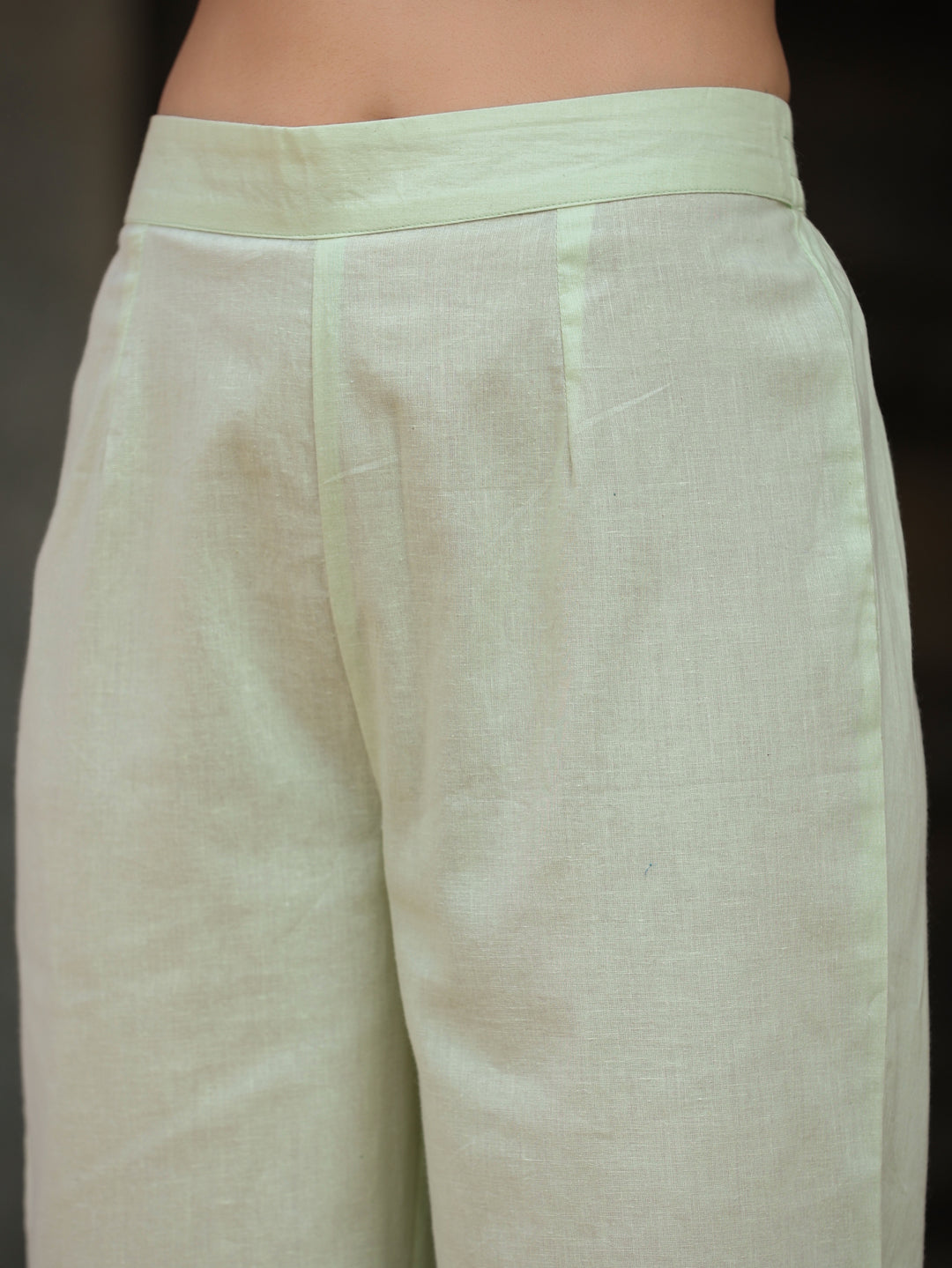 Juniper Lime Green Ethnic Motif Print Pure Cotton Kurta, Pants & Kota Doria Dupatta Set With beads & Sequins