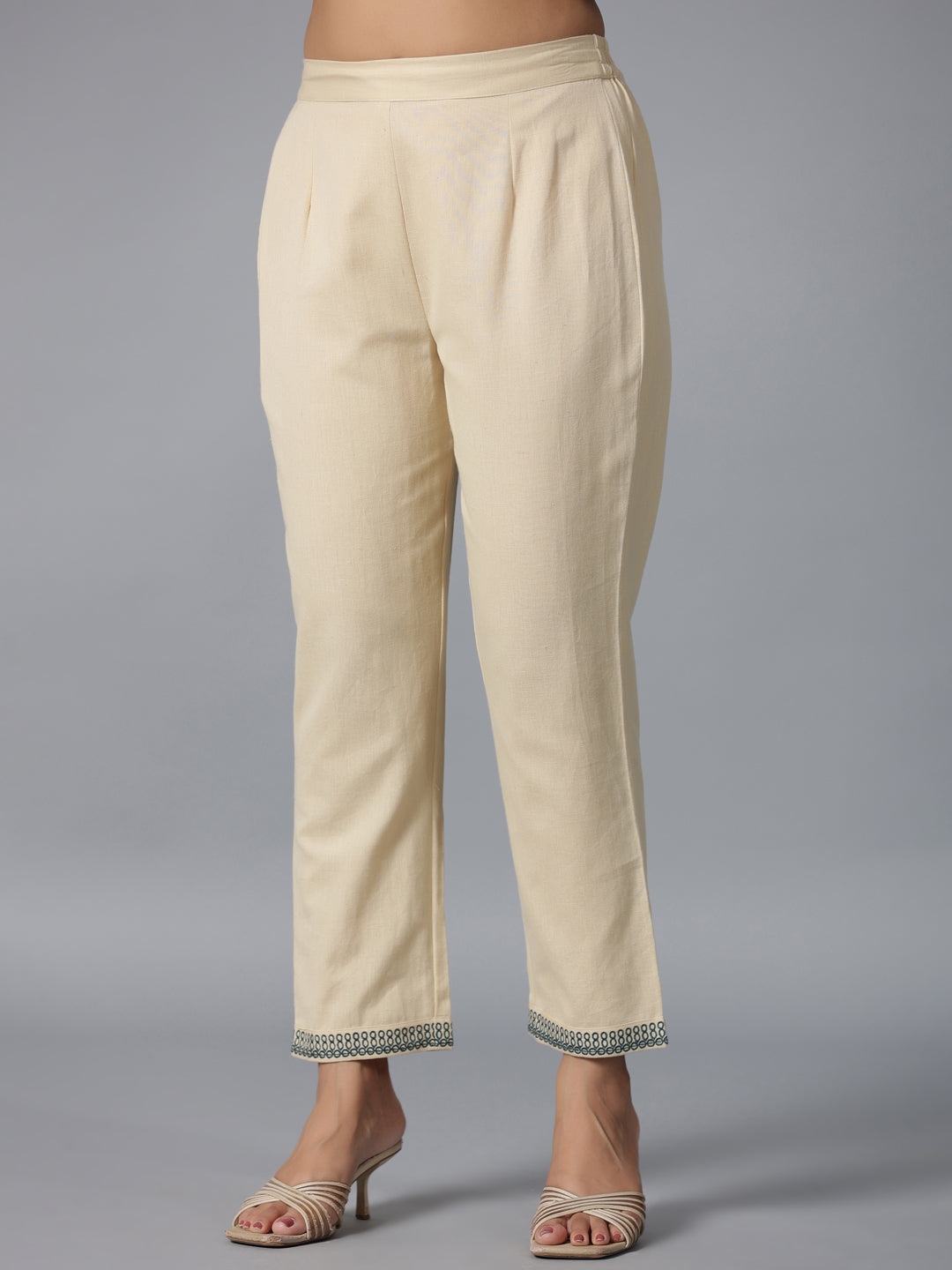 Juniper Women Teal Rayon Embroidered Asymmetric Kurta & Pants Set
