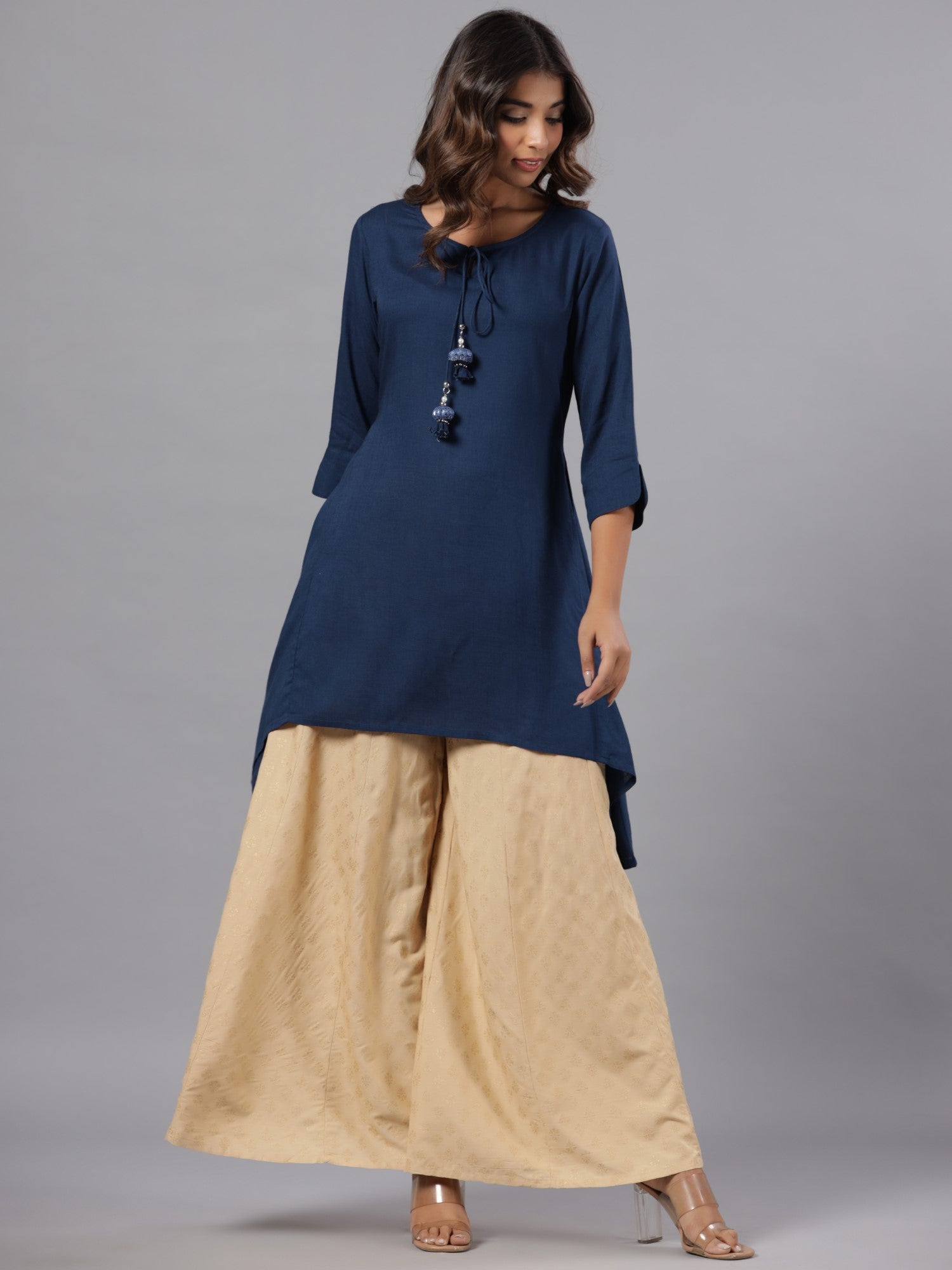 Smart Cotton Navy Blue And Maroon Combination Sleeveless Kurti - Pant –  Sujatra