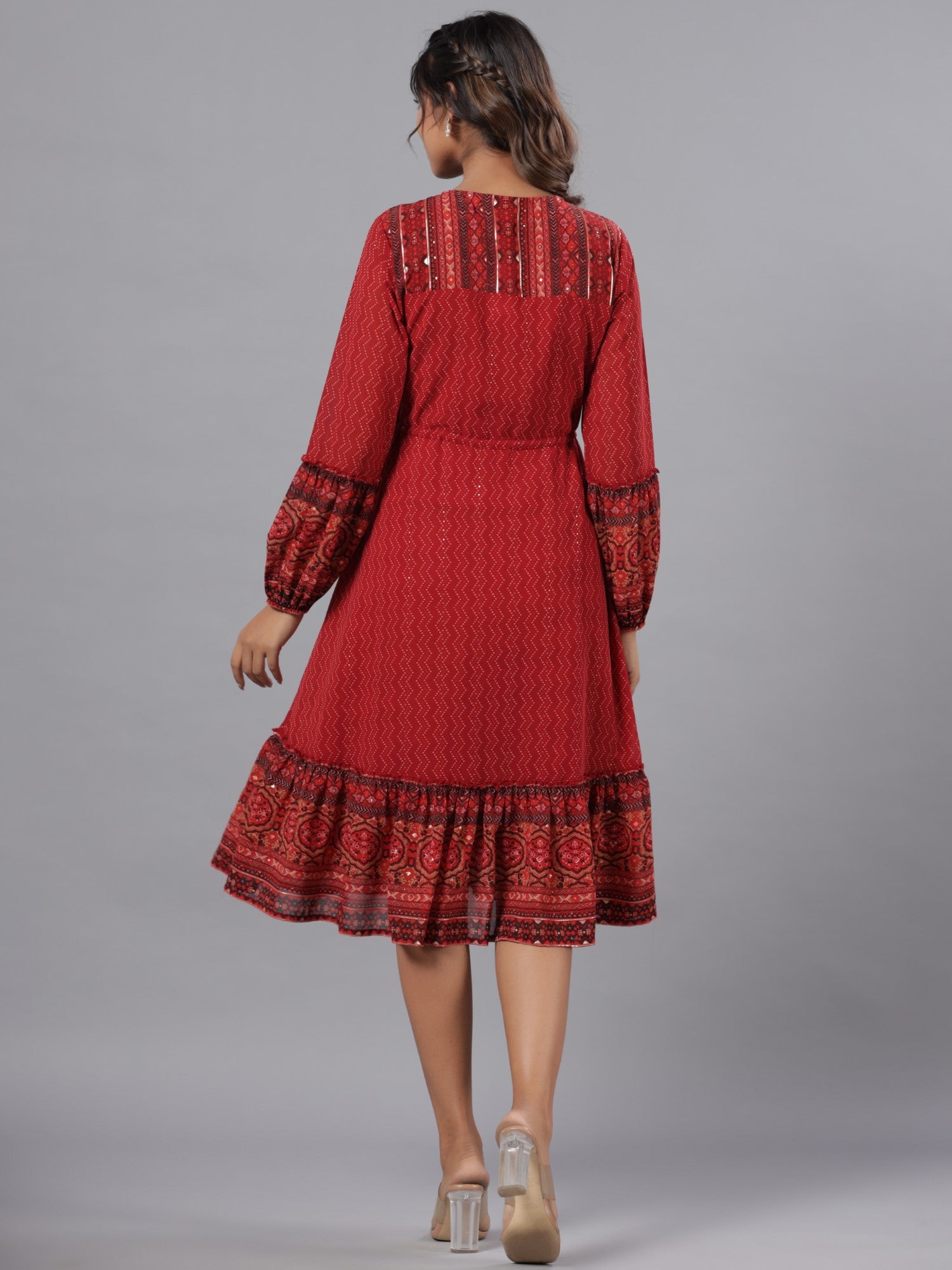 Juniper Women Rust Georgette Printed Midi Dress