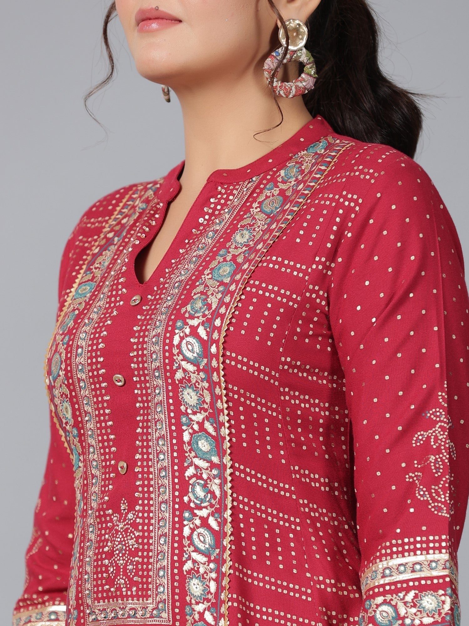 Juniper Women Maroon LIVA Rayon Foil Printed High-Low Tunic