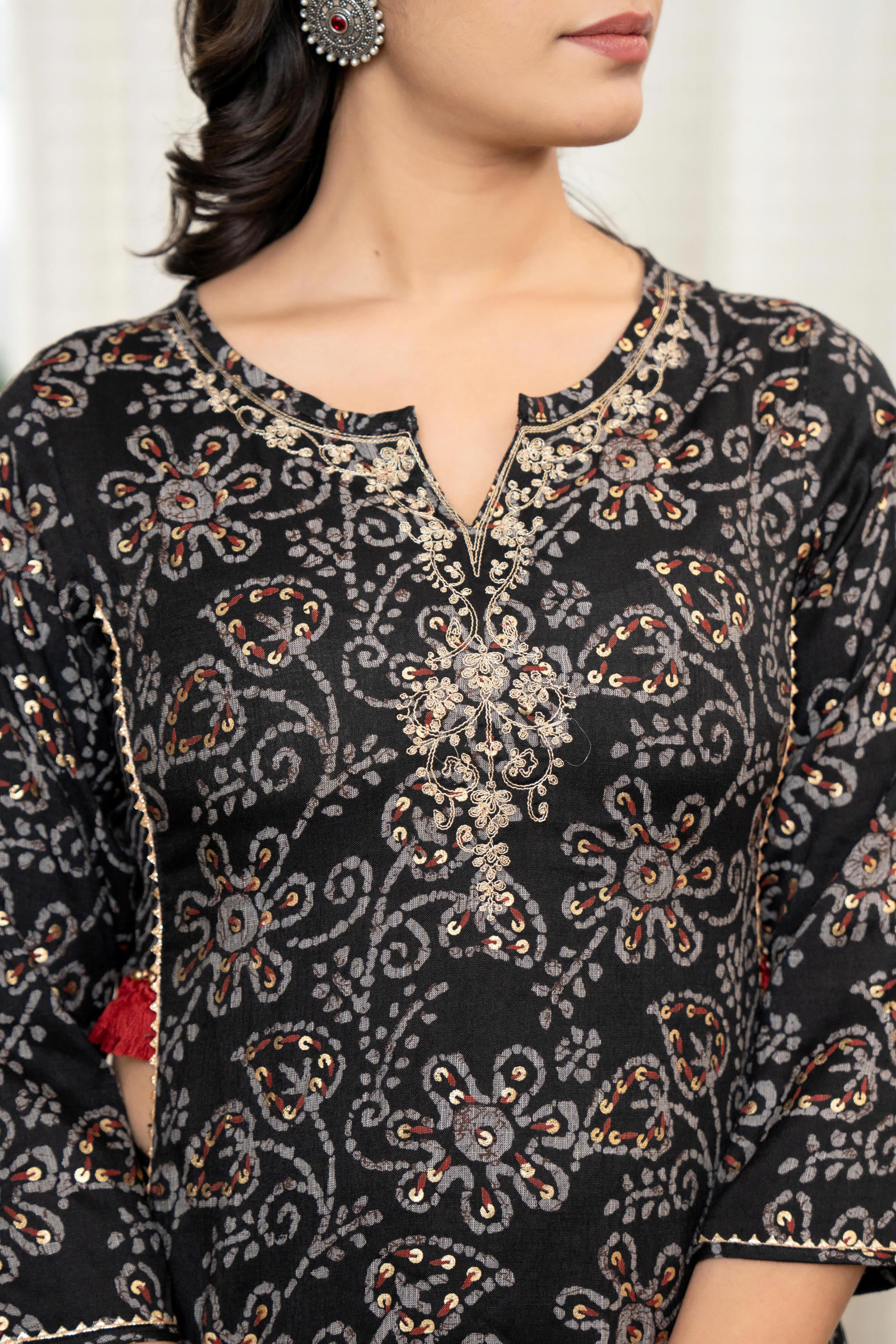 Black Floral Printed Liva Rayon Kurta With Afghani Pants