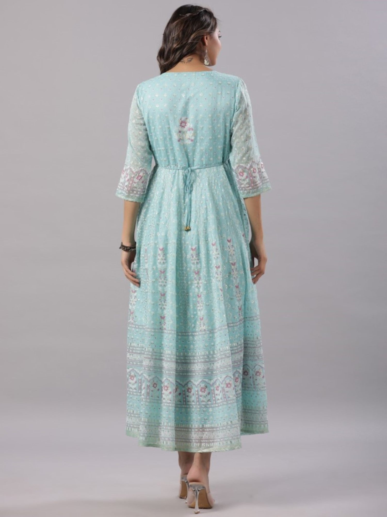 Juniper Women Sky Blue Chiffon Dobby Printed Maxi Dress
