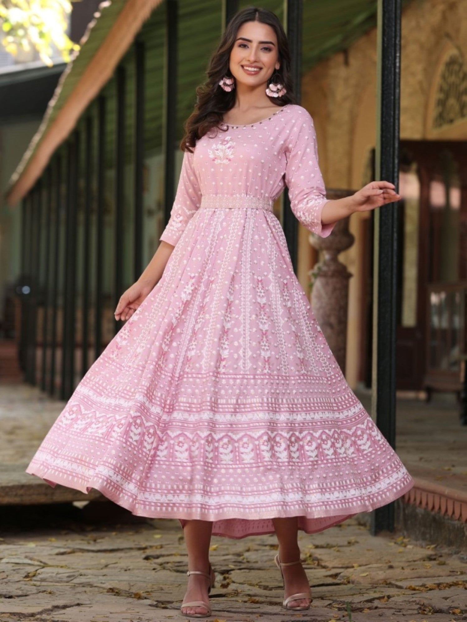 Juniper Women Pink LIVA Printed Maxi Dress