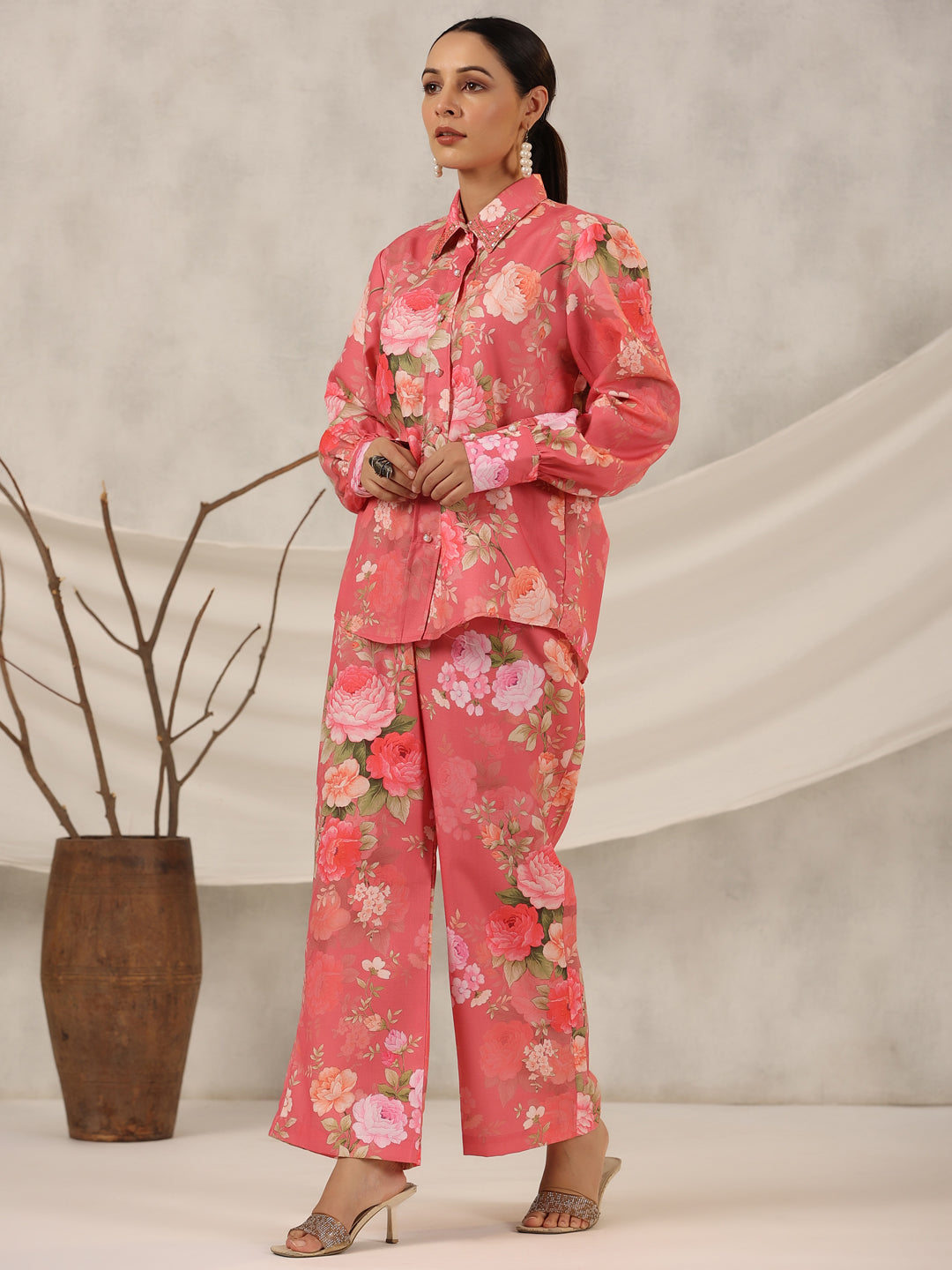 Juniper Women Onion Pink Linen Printed Clothing Set