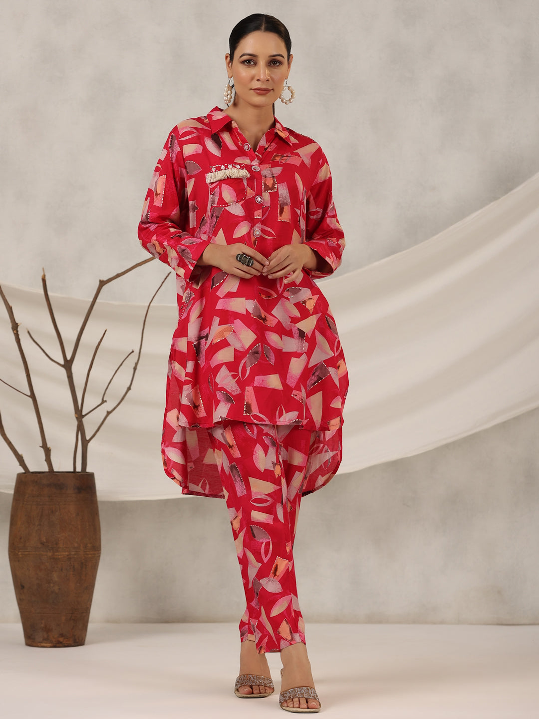 Juniper Women Fuchsia Muslin Printed Clothing Set
