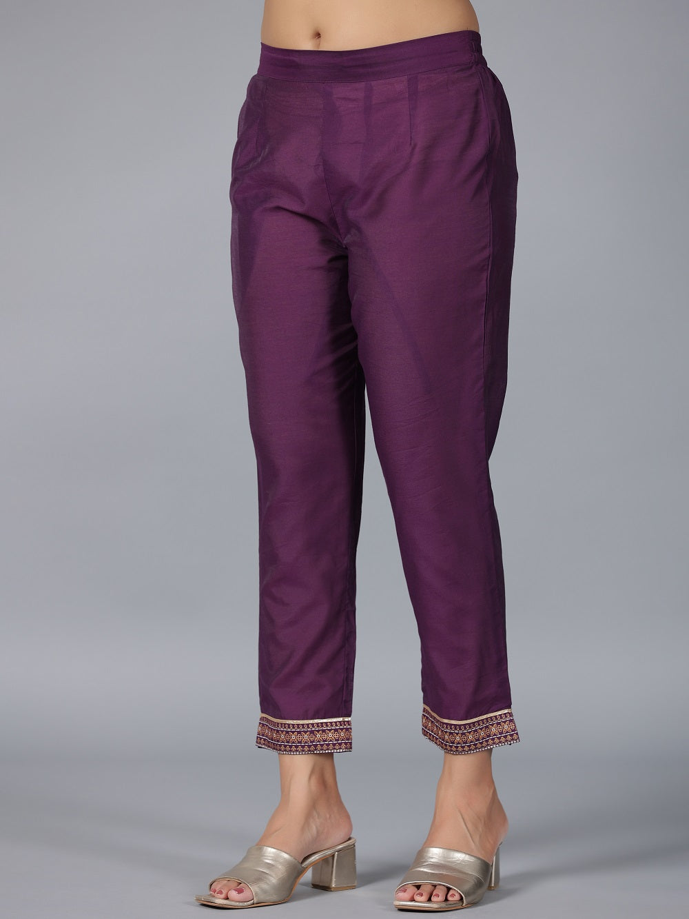 Juniper Women Purple Chanderi Printed with Embroidery Kurta, Pants & Dupatta Sets
