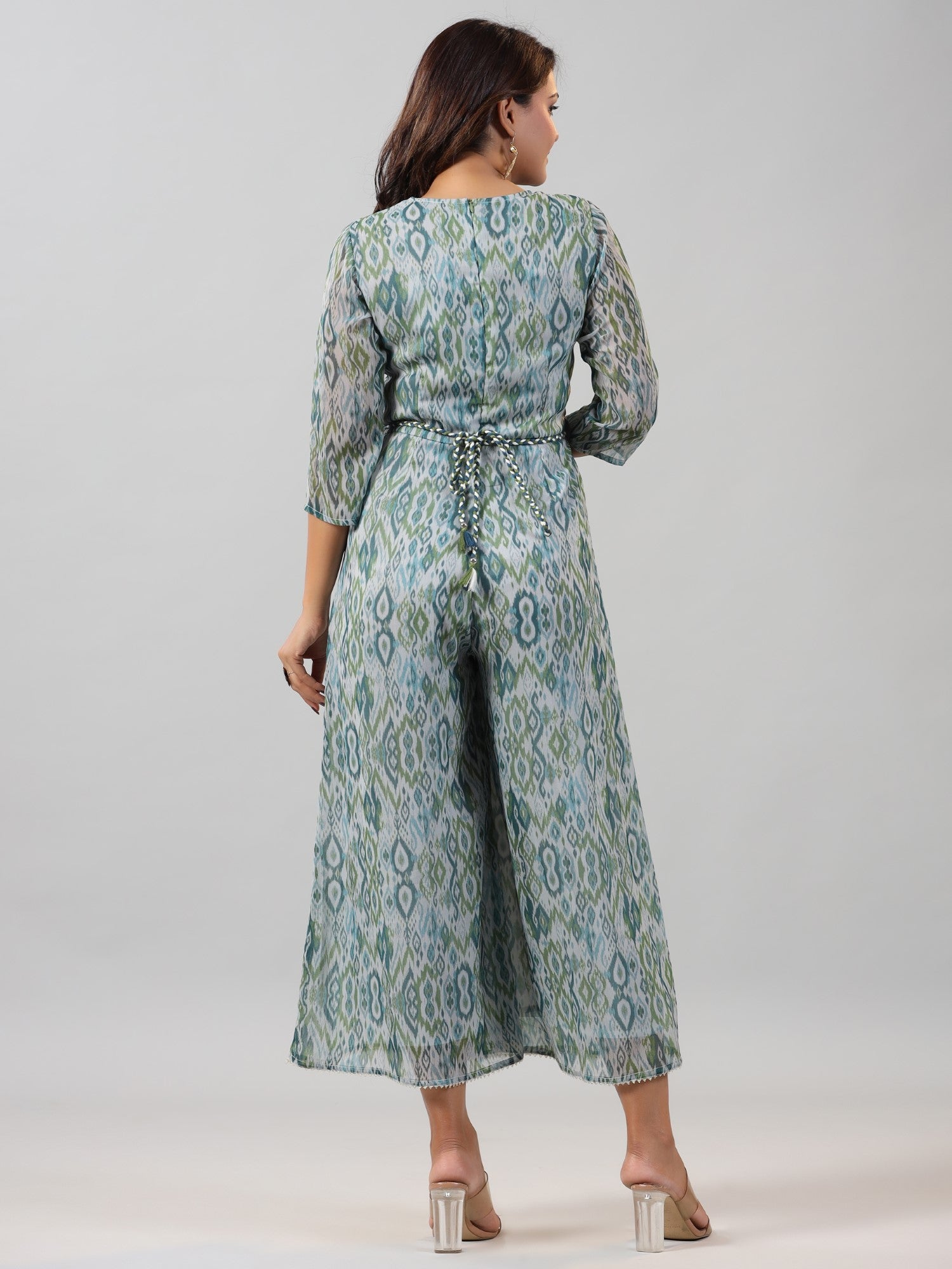 Juniper Women Green Chiffon Printed with Embroidery Jumpsuit