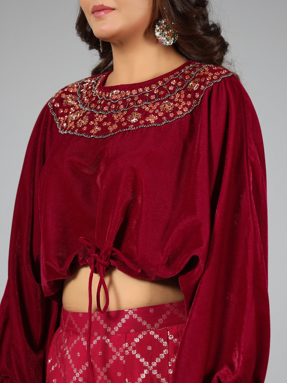 Juniper Women Fuchsia Velvet Embellished Clothing Set