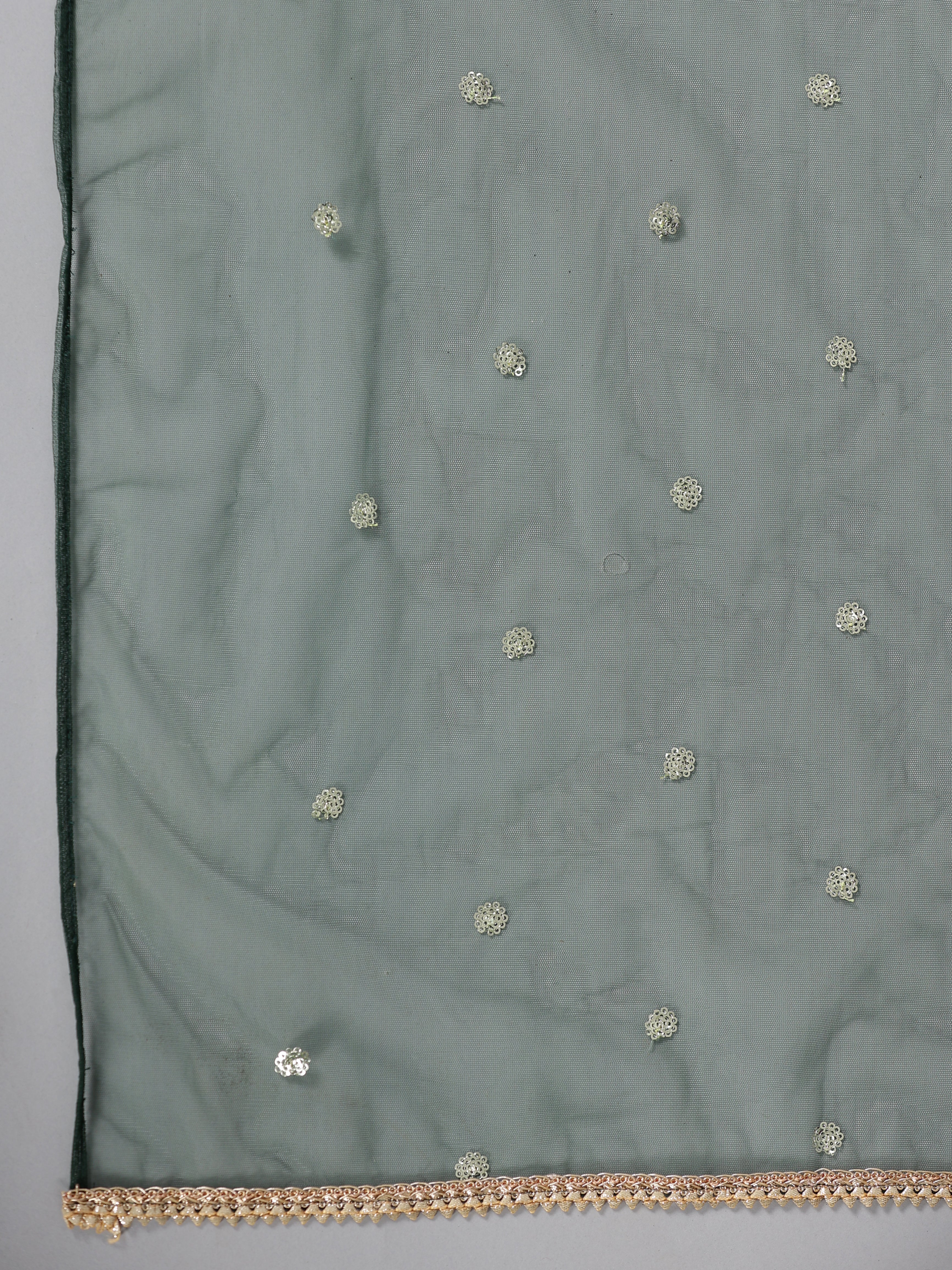 Juniper Women Bottlegreen Velvet Embroidered Kurta, Pants & Dupatta Set
