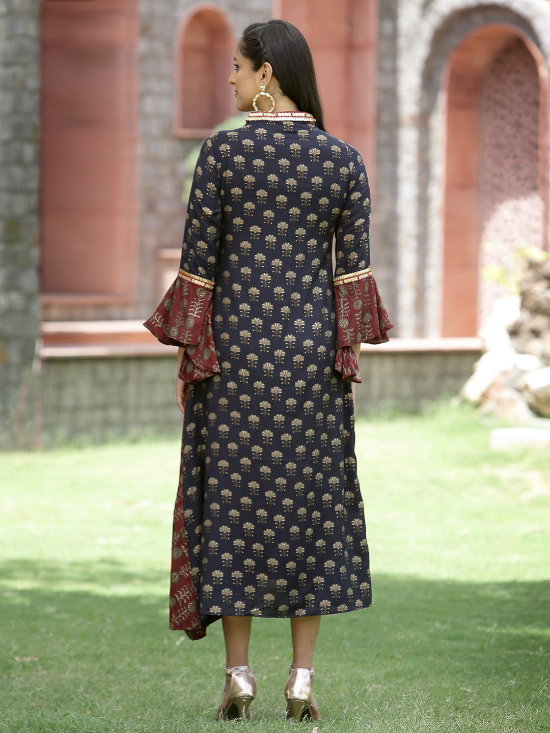 Juniper Women Brown Silk Printed Flared Dress
