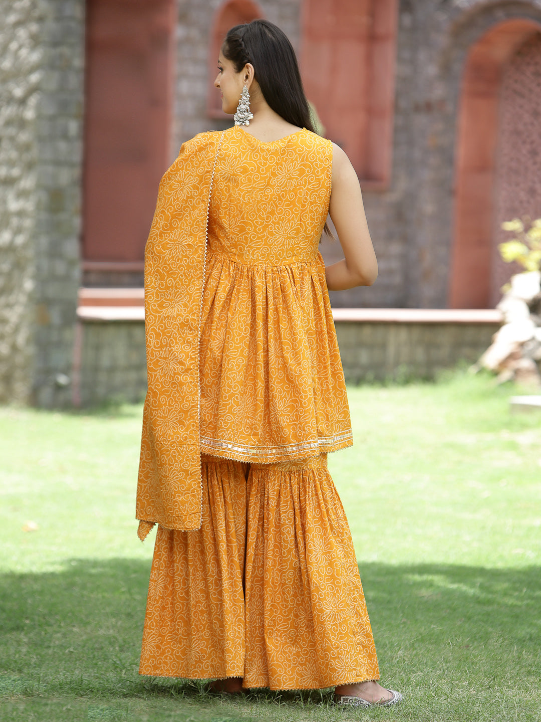 Juniper Women`s Yellow Cotton Embroidered Peplum Kurta Sets