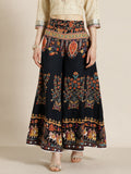 Juniper Women`s Black Cotton Printed Flared Palazzo