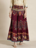 Juniper Women`s Maroon Cotton Printed Flared Palazzo