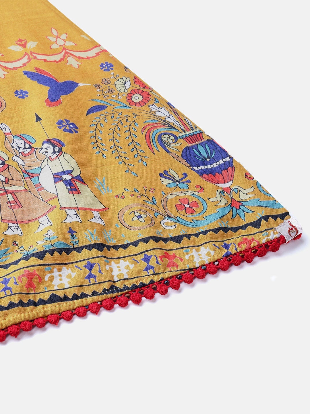 Juniper Mustard Ethnic Motif Printed Flared Cotton Women Palazzo With One Pocket