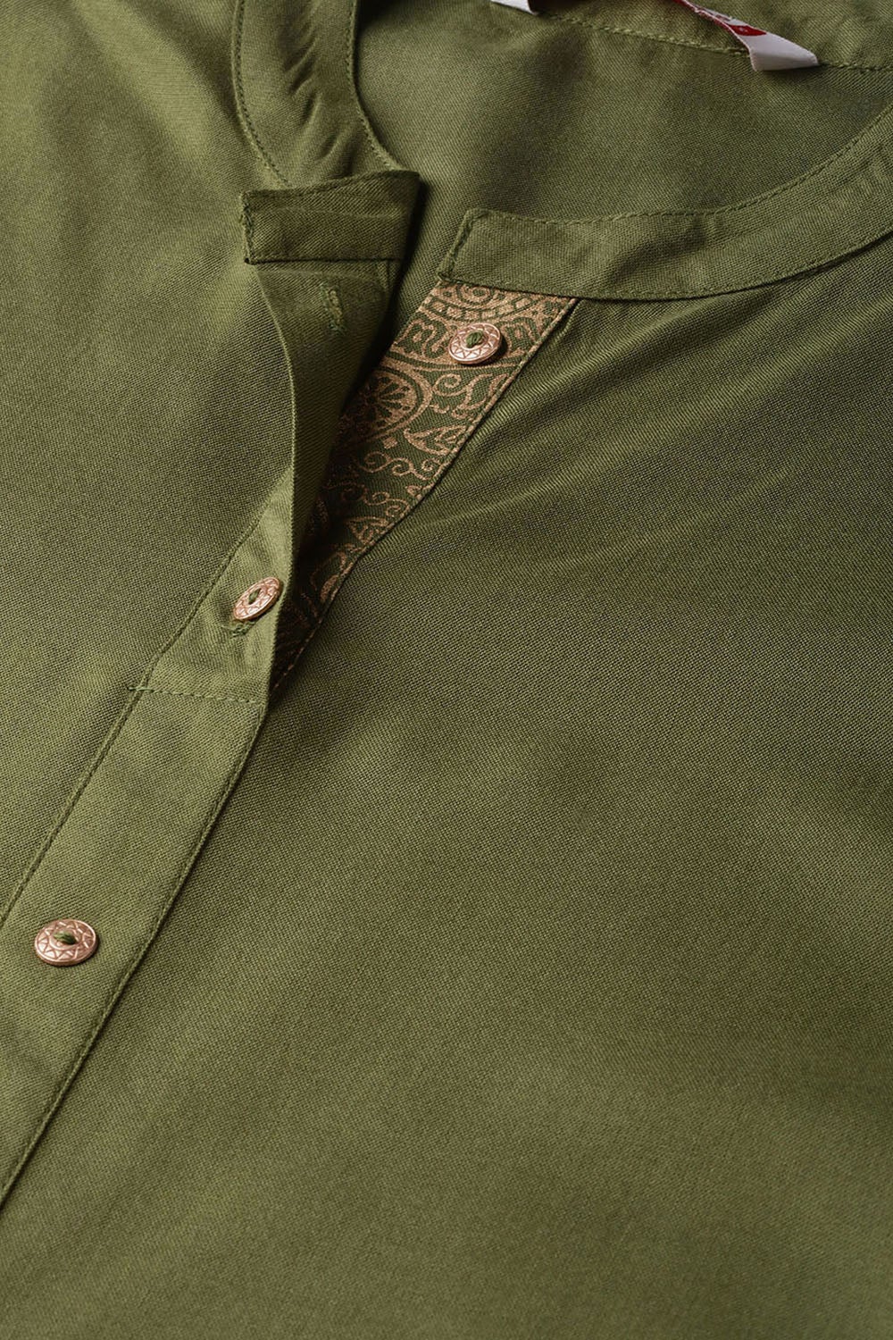 Juniper Olive Ethnic Motif Printed Rayon A-Line Women Kurta