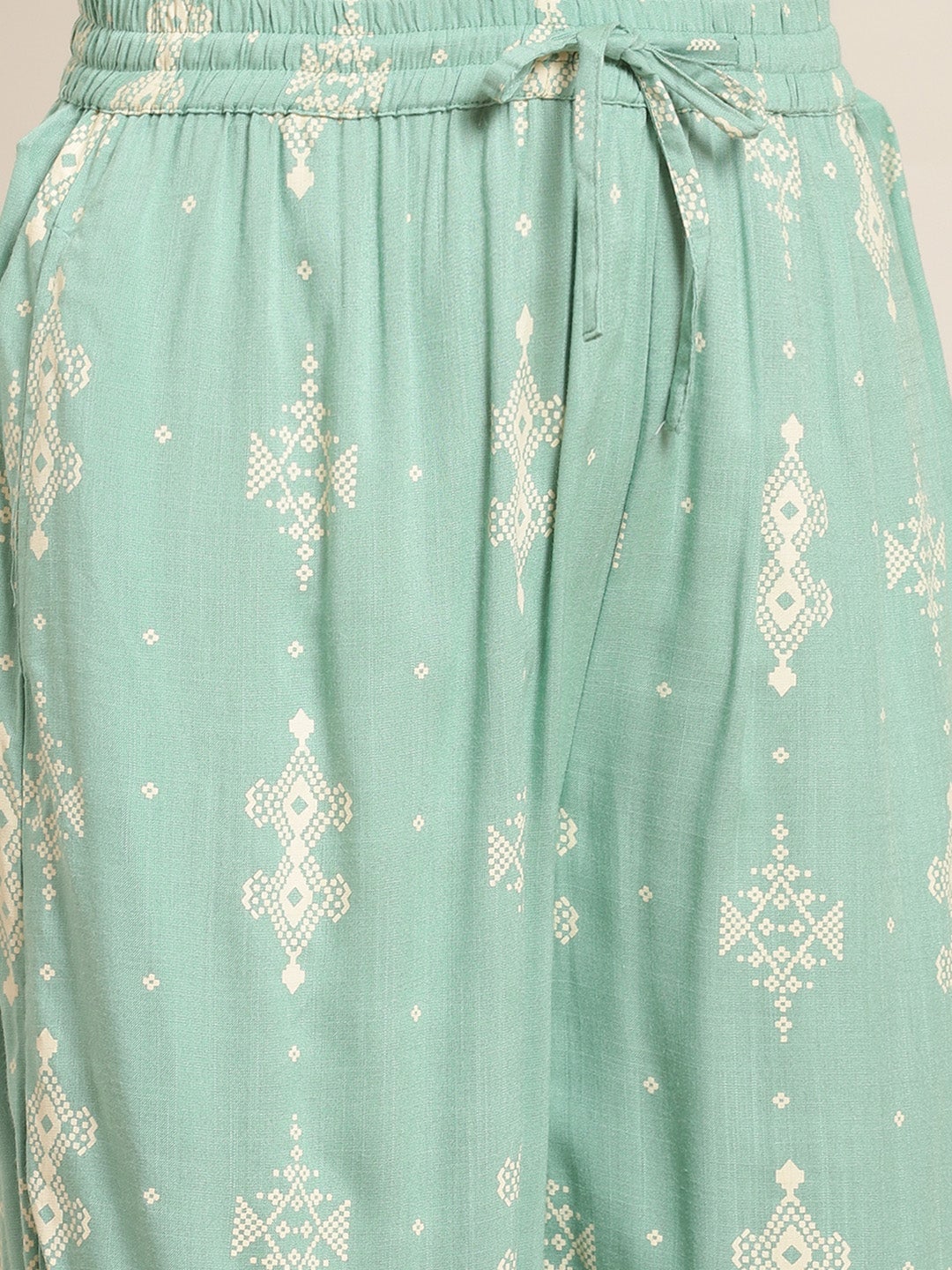 Juniper Mint Green Floral Printed Rayon Slub Kurta & Palazzo Set