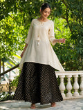 Off White Solid Rayon Slub Asymmetric Women Kurta With Tie-ups