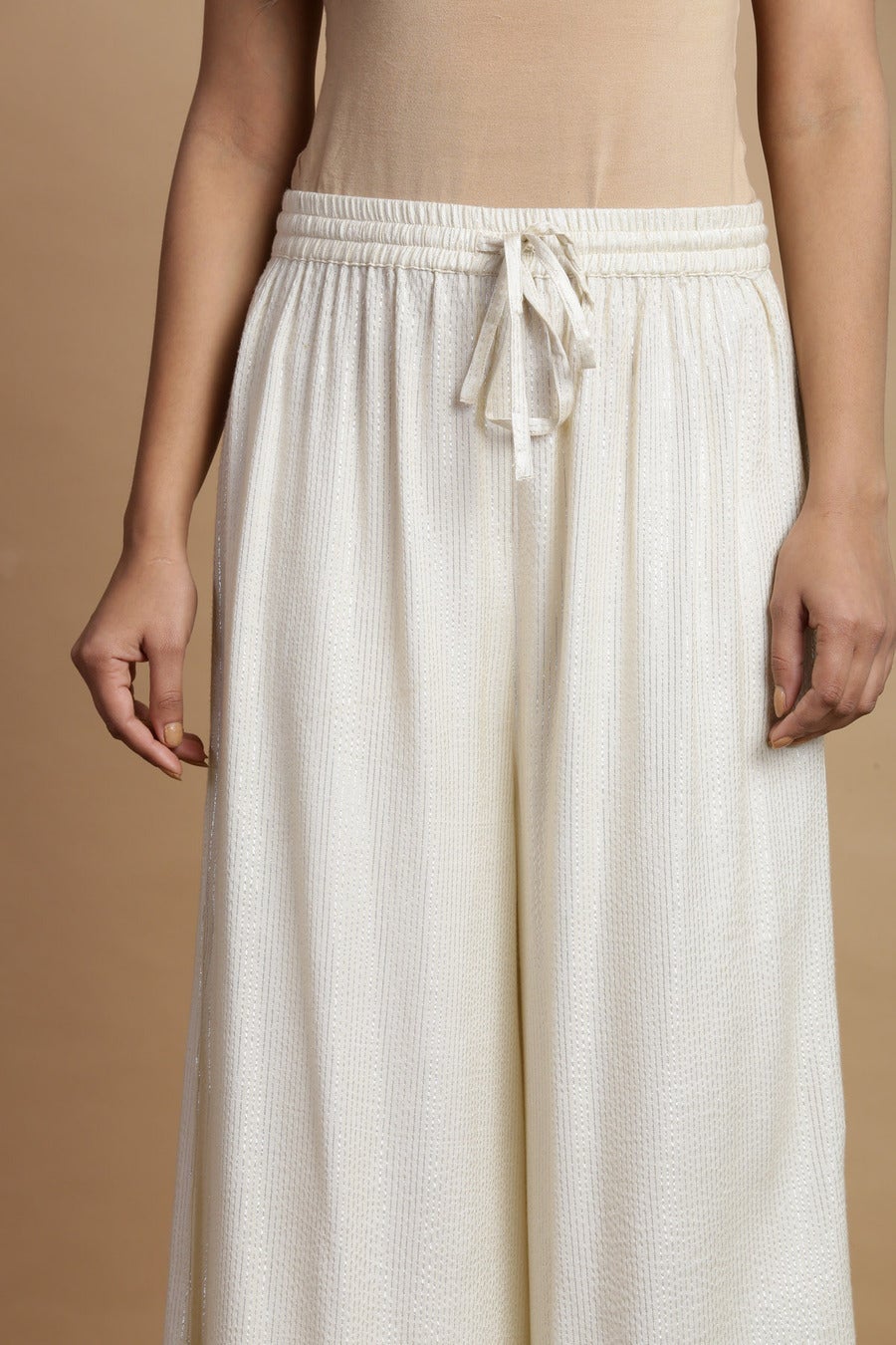 Juniper Ivory Rayon Lurex  Kalidar Flared Palazzo