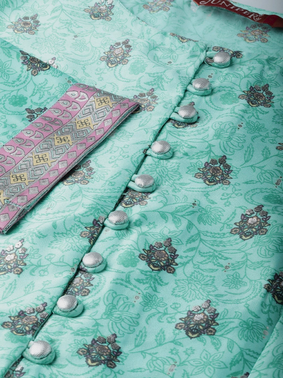 Juniper Mint Ethnic Motif Printed Satin Lehenga & Choli Set