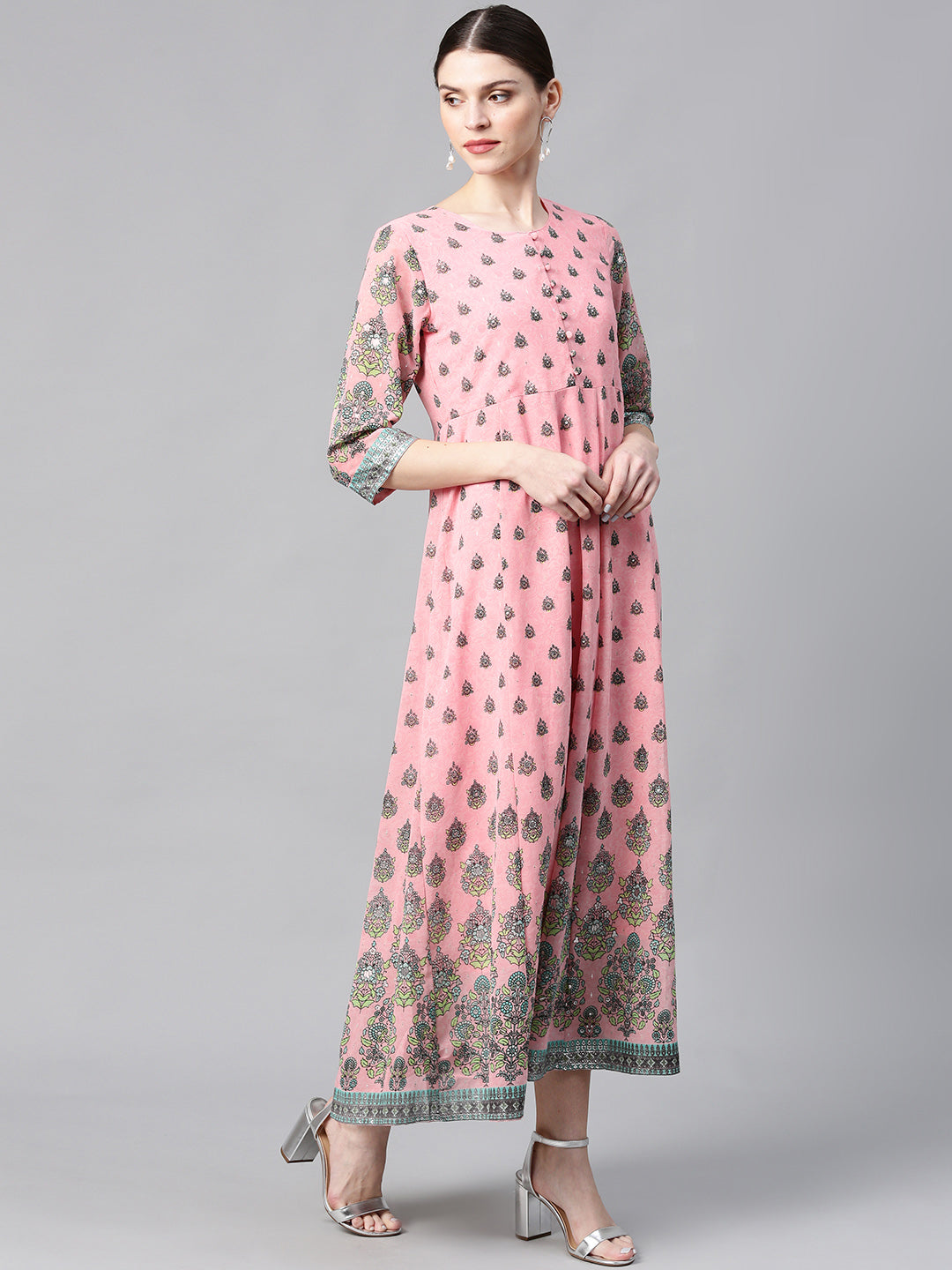 Juniper Women's Pink Georgette Printed Anarkali Dress