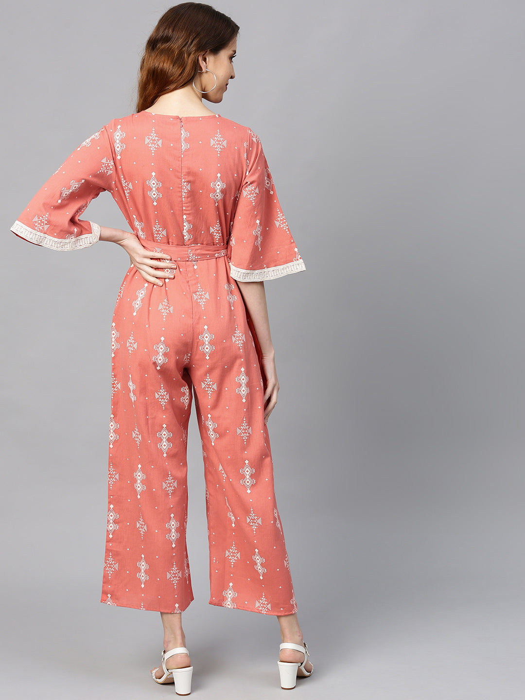 Juniper Women's Peach Cotton Flex Printed Jumpsuit