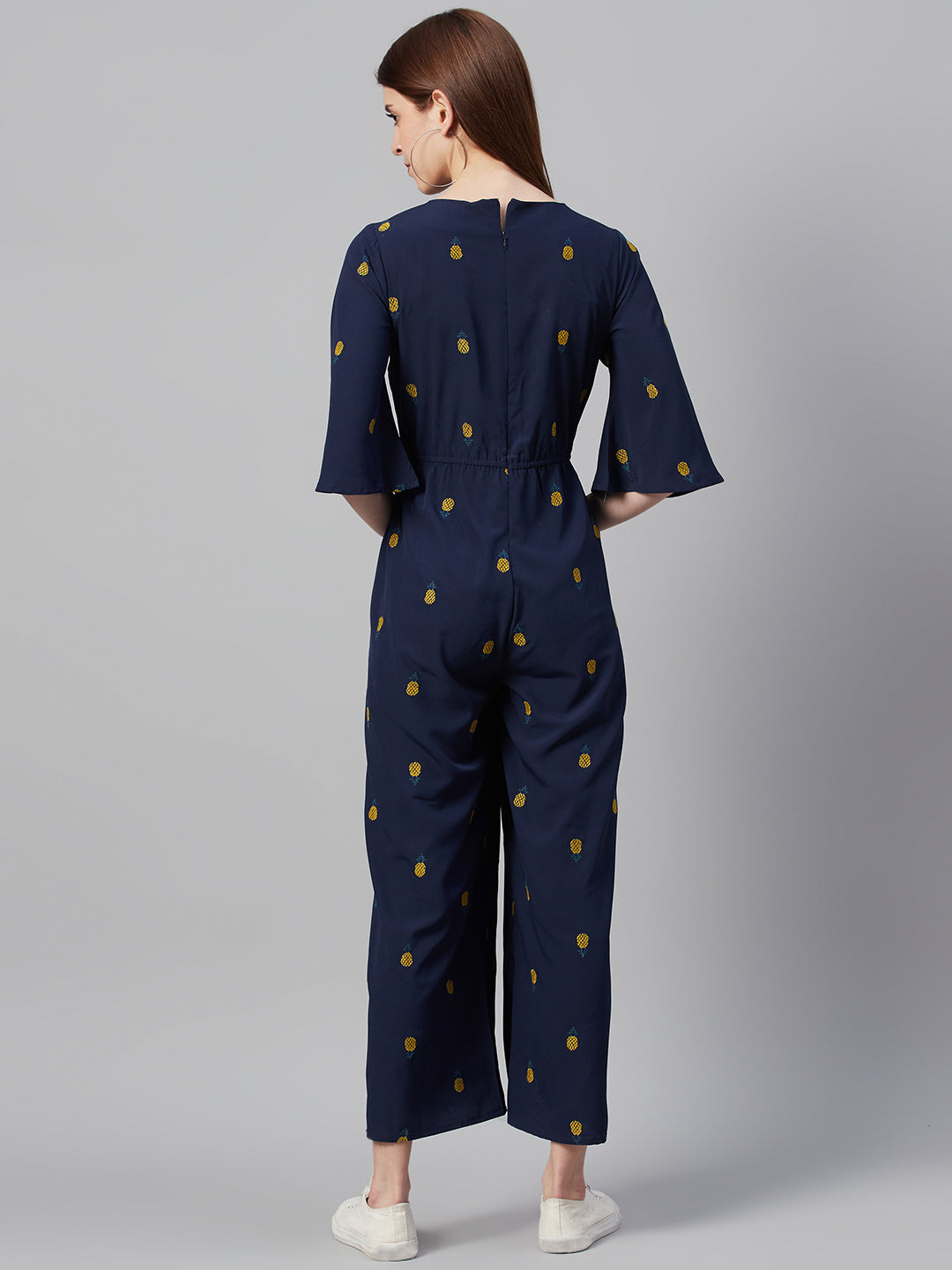 Juniper Women's Dark Blue Poly Crepe Embroidered Jumpsuit